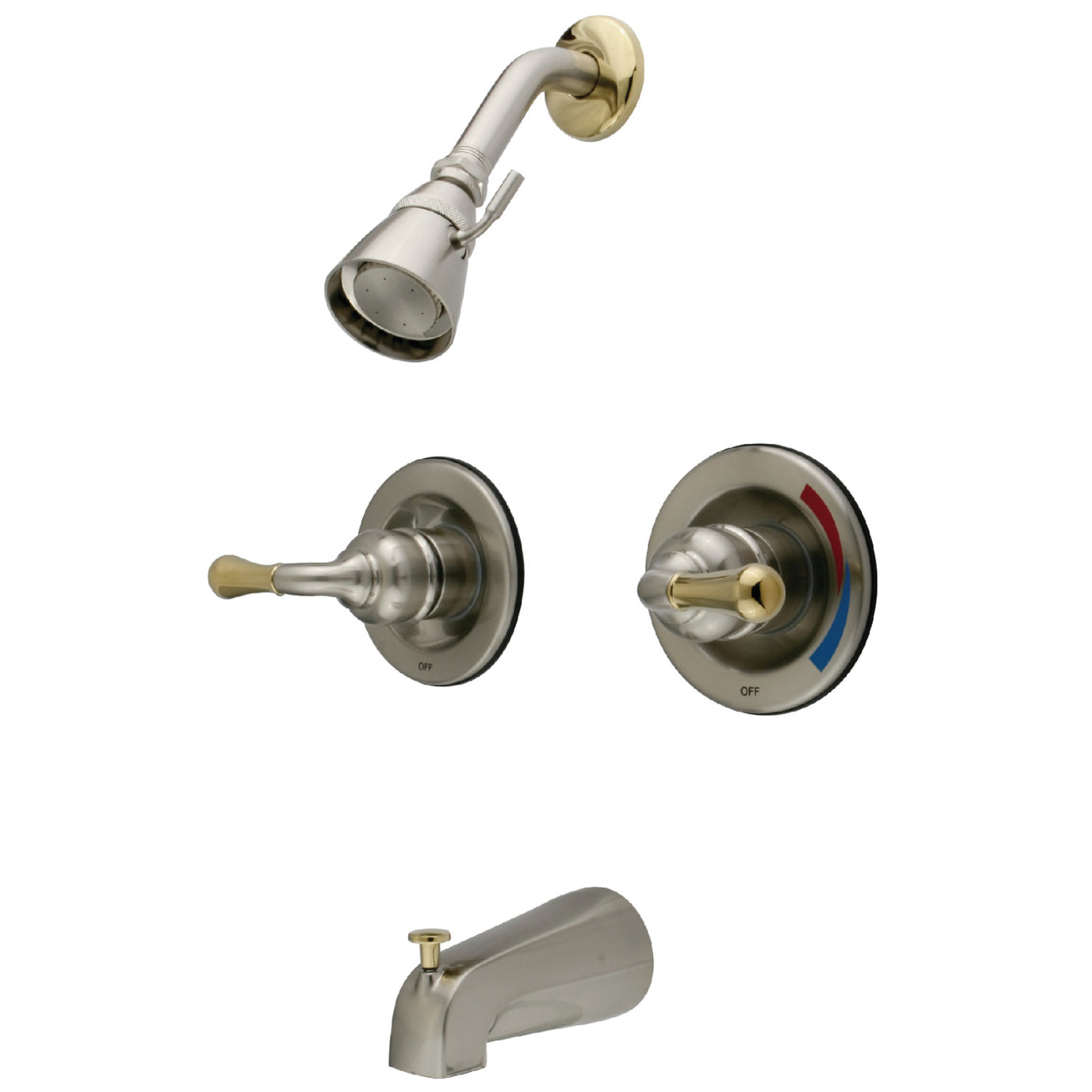 Elements of Design EB679 Two-Handle Pressure Balanced Tub and Shower Faucet, Brushed Nickel/Polished Brass