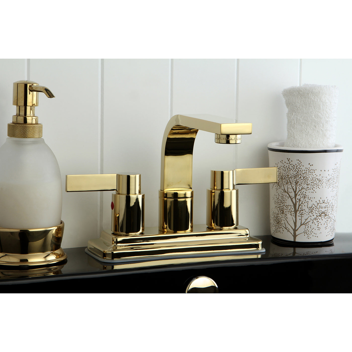 Elements of Design EB8462NDL 4-Inch Centerset Bathroom Faucet with Push Pop-Up, Polished Brass
