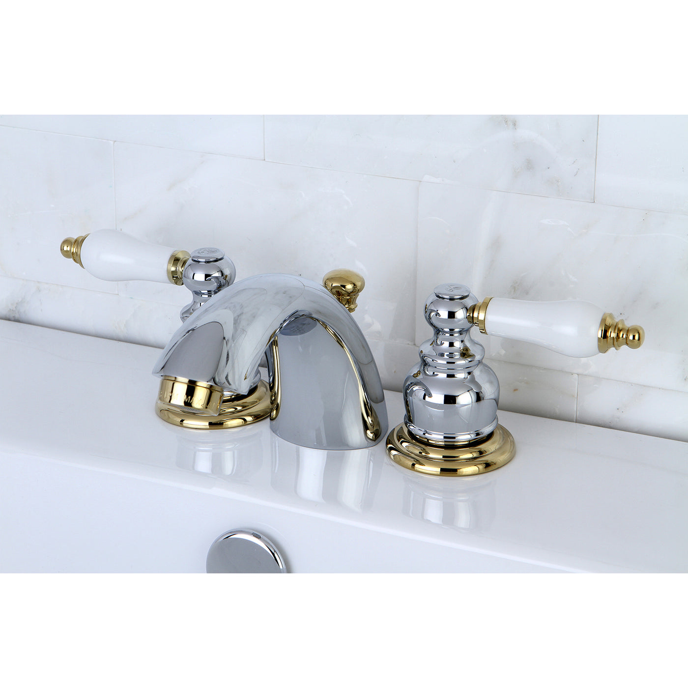 Elements of Design EB944B Mini-Widespread Bathroom Faucet with Retail Pop-Up, Polished Chrome/Polished Brass