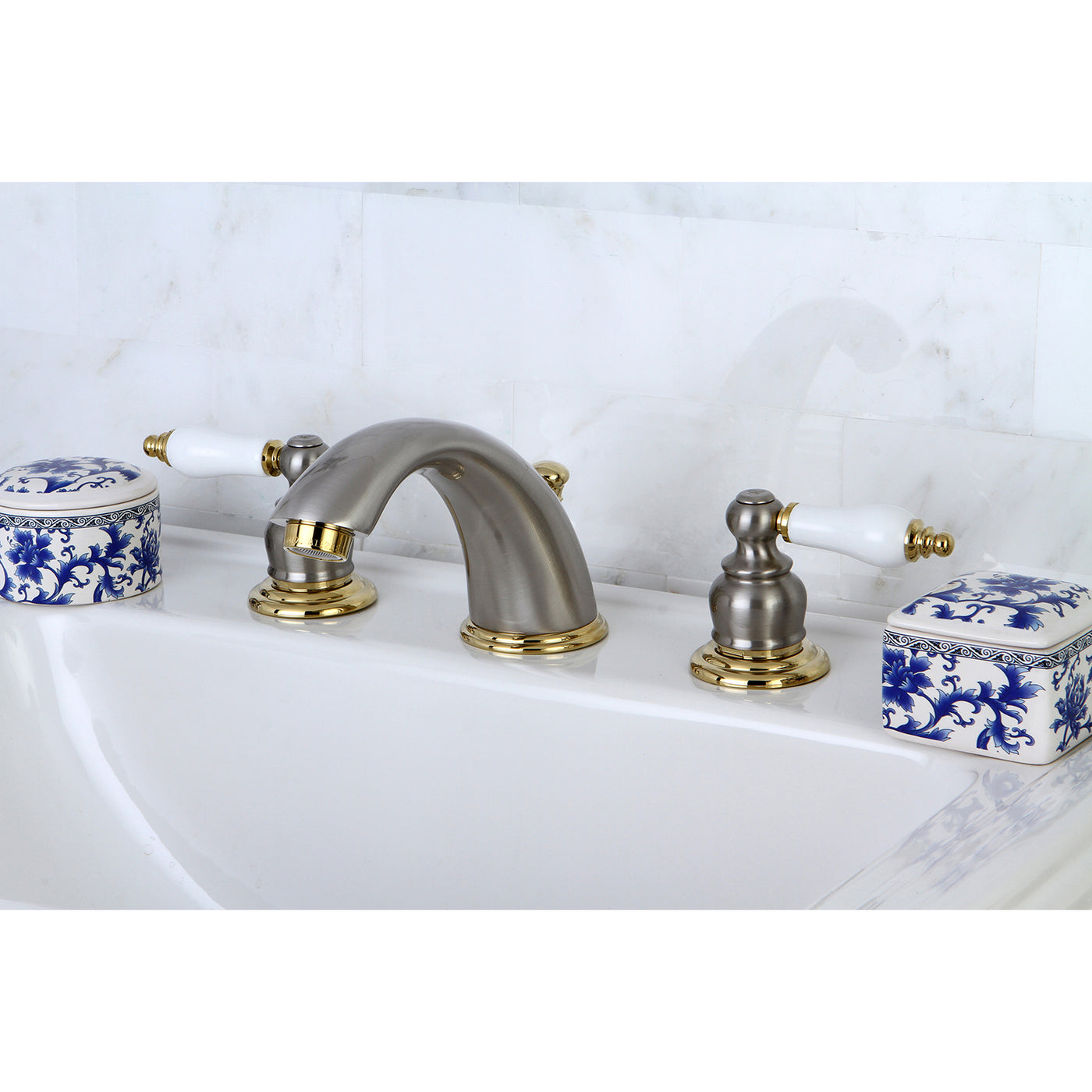 Elements of Design EB979B Widespread Bathroom Faucet with Retail Pop-Up, Brushed Nickel/Polished Brass