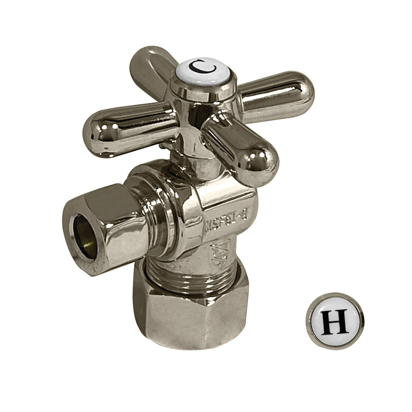 Elements of Design ECC33108X 3/8-Inch FIP x 3/8-Inch OD Comp Quarter-Turn Angle Stop Valve, Brushed Nickel