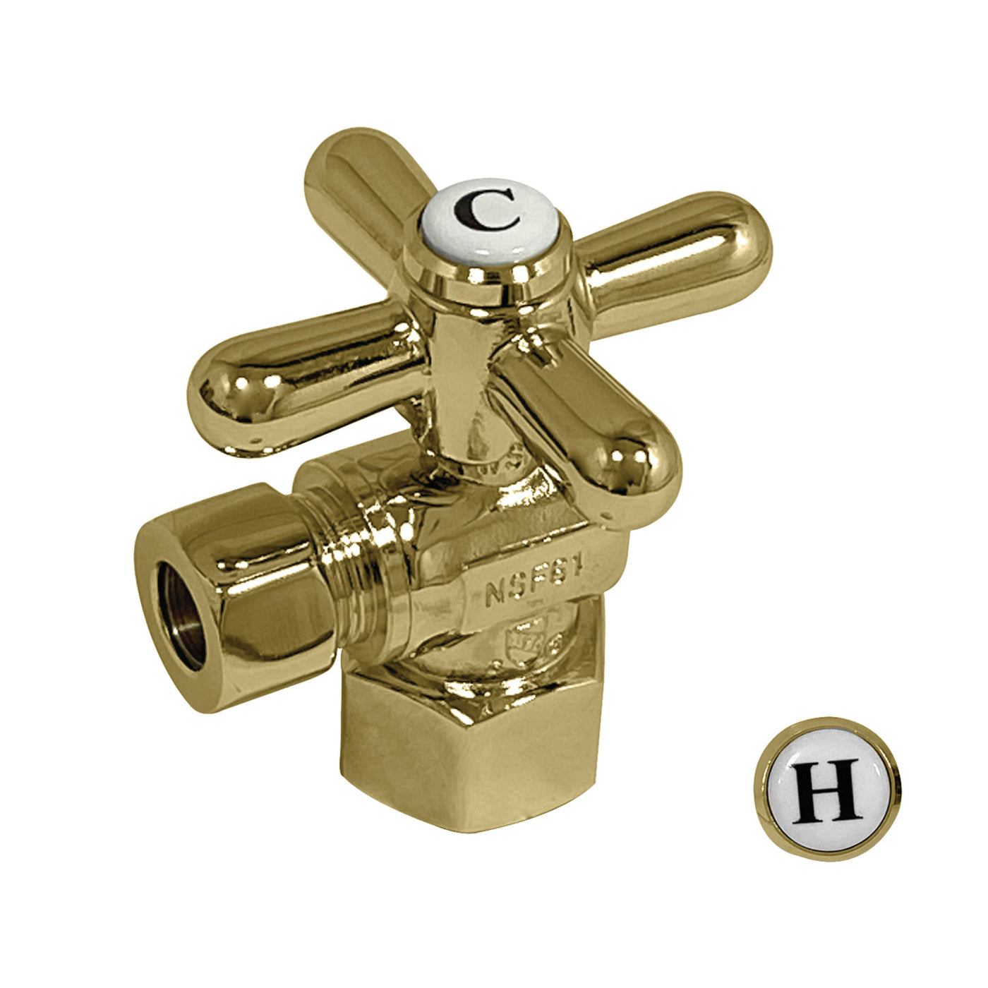 Elements of Design ECC43102X 1/2-Inch FIP x 3/8-Inch OD Comp Quarter-Turn Angle Stop Valve, Polished Brass