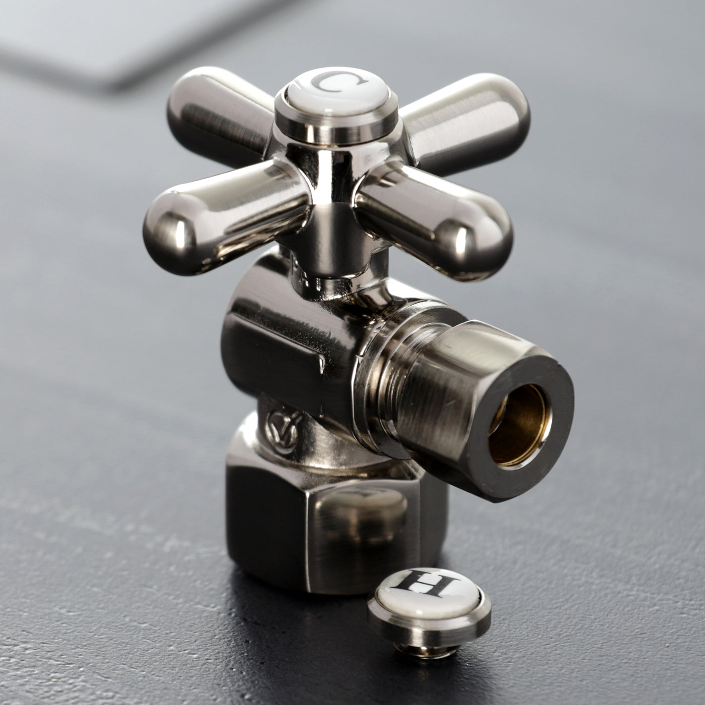 Elements of Design ECC43108X 1/2-Inch FIP x 3/8-Inch OD Comp Quarter-Turn Angle Stop Valve, Brushed Nickel