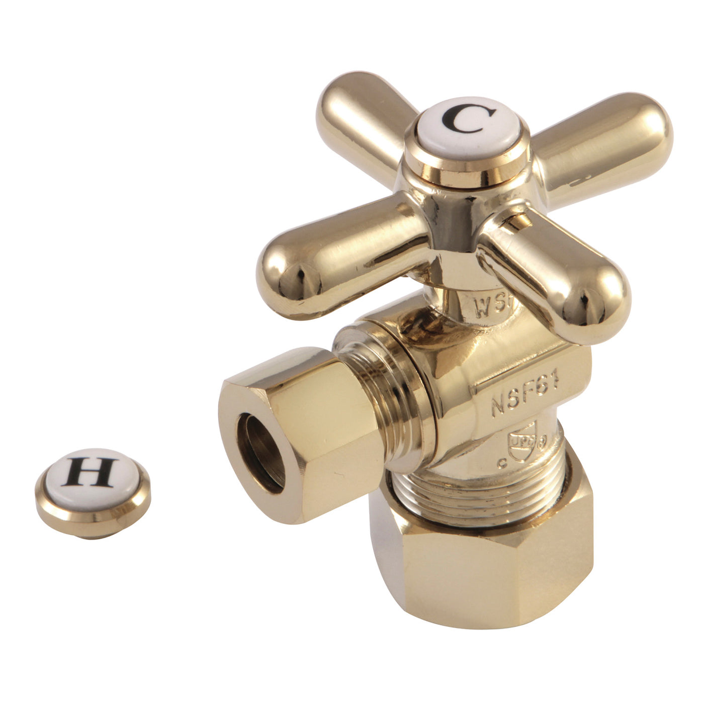 Elements of Design ECC53302X 5/8" OD Comp x 3/8" OD Comp Angle Stop Valve, Polished Brass