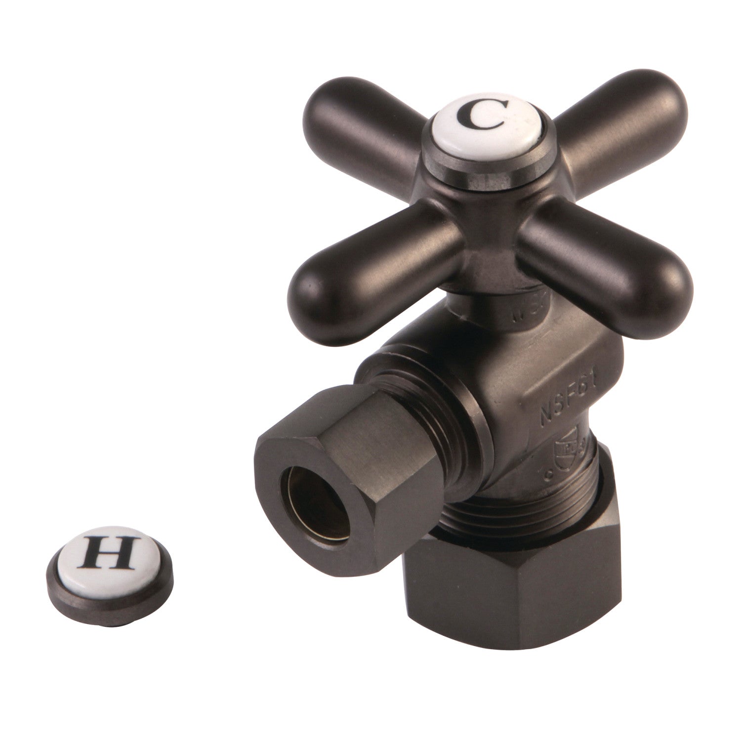 Kingston Brass KF5330MB Angle Stop Valve – 5/8" OD Comp X 3/8" OD Comp, Matte Black, Quarter-Turn Shut-Off For Plumbing