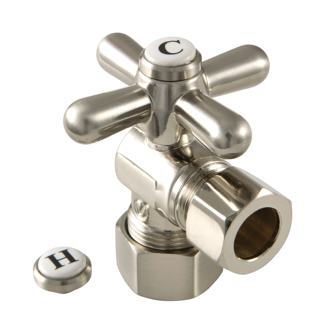 Elements of Design ECC54408X 5/8-Inch OD Comp x 1/2-Inch OD Comp Angle Stop Valve, Brushed Nickel
