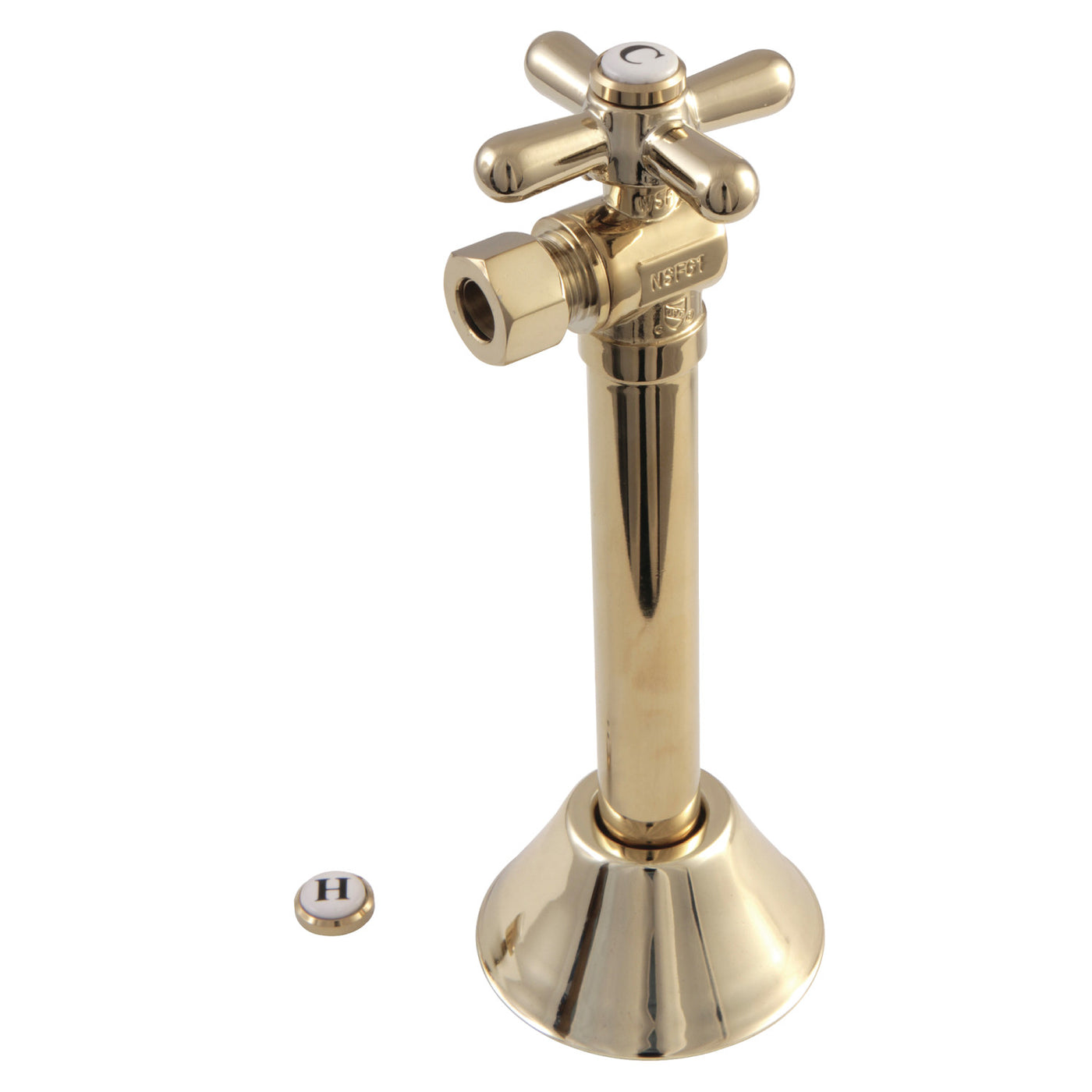 Elements of Design ECC83202X 1/2" Sweat x 3/8" OD Comp Angle Shut Off Valve with 5" Extension, Polished Brass