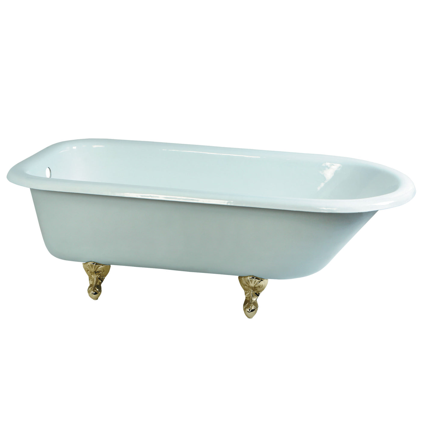 Elements of Design ECTND673123T2 67-Inch Cast Iron and Anti-Slide Roll Top Clawfoot Tub with Feet No Faucet Drillings, White/Polished Brass