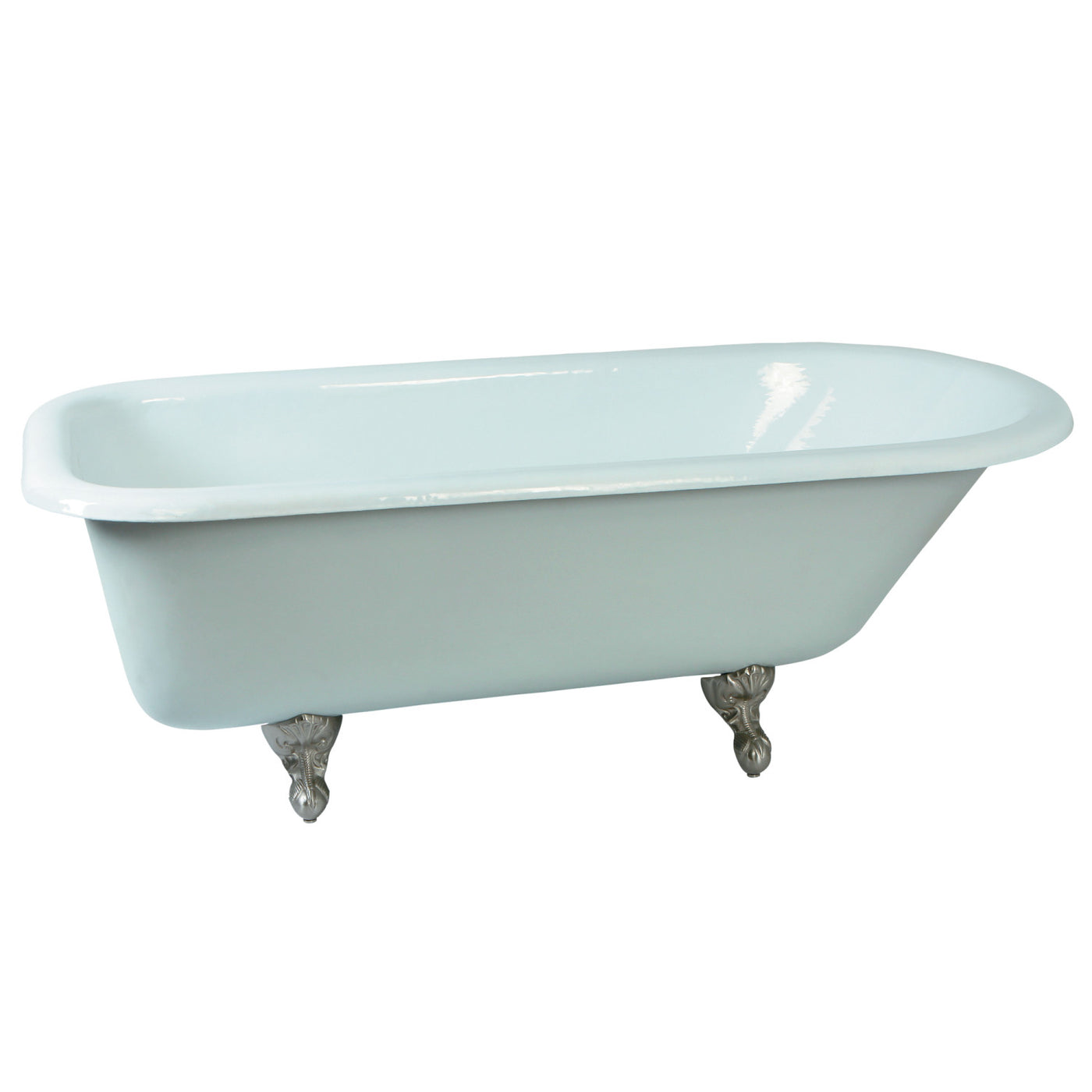 Elements of Design ECTND673123T8 67-Inch Cast Iron and Anti-Slide Roll Top Clawfoot Tub with Feet No Faucet Drillings, White/Brushed Nickel
