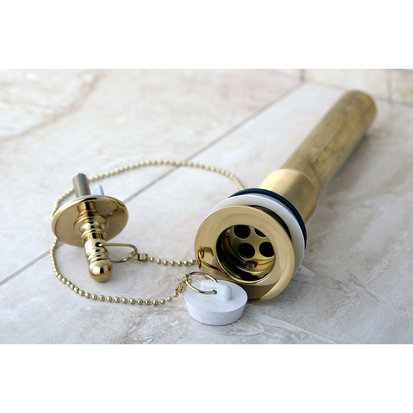 Elements of Design ED1002 Chain and Plug Pull-Out Bathroom Drain with Overflow, Polished Brass