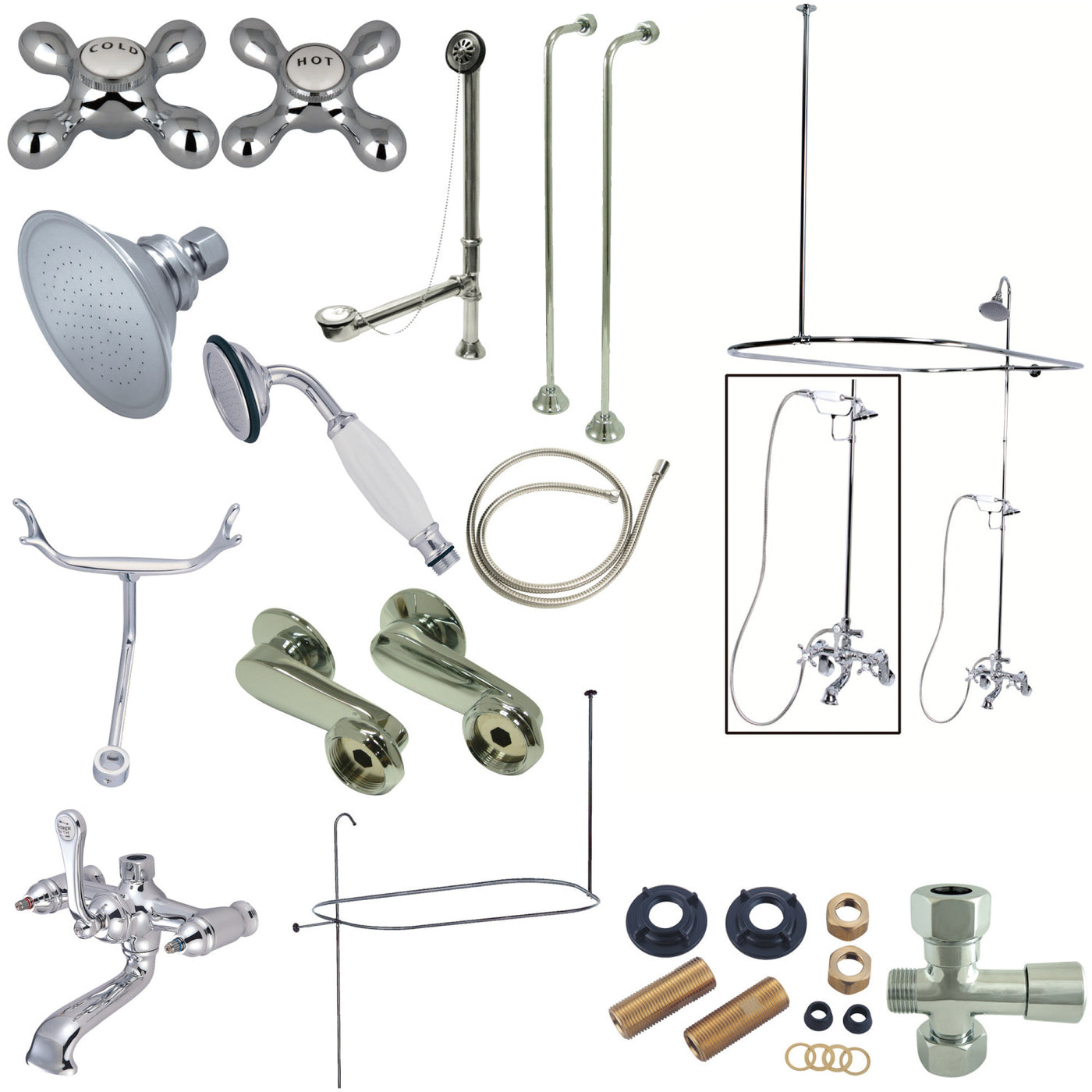 Elements of Design EDK1141AX Clawfoot Tub Faucet Package with Shower Enclosure, Polished Chrome