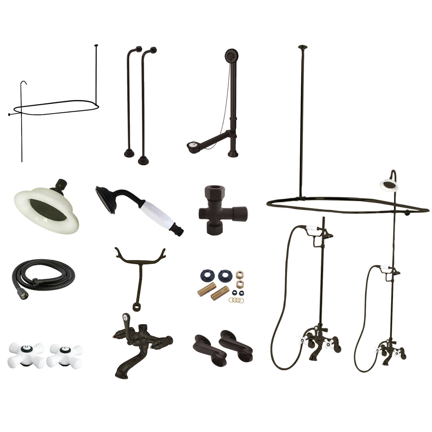 Elements of Design EDK1145PX Clawfoot Tub Faucet Package with Shower Enclosure, Oil Rubbed Bronze