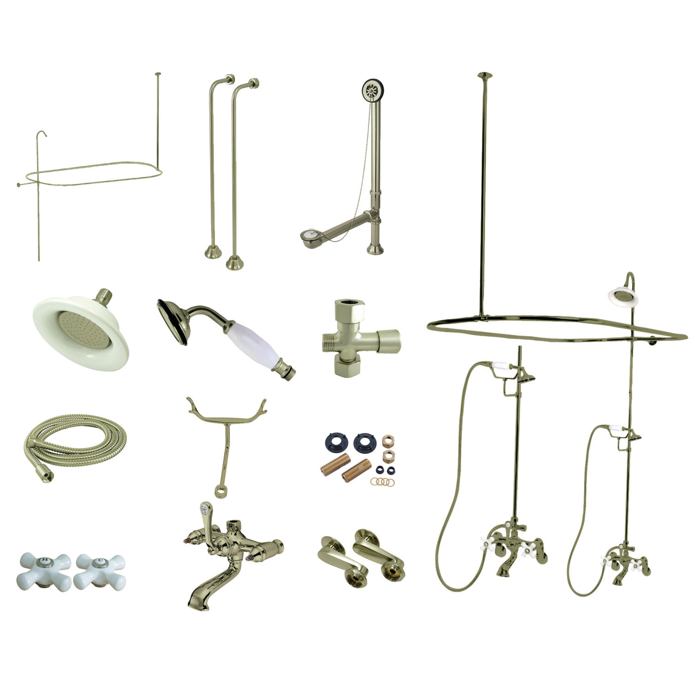 Elements of Design EDK1148PX Clawfoot Tub Faucet Package with Shower Enclosure, Brushed Nickel