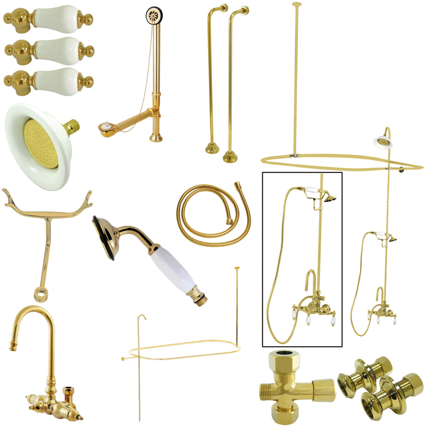 Elements of Design EDK2142PL High-Arc Gooseneck Clawfoot Tub Faucet Package, Polished Brass
