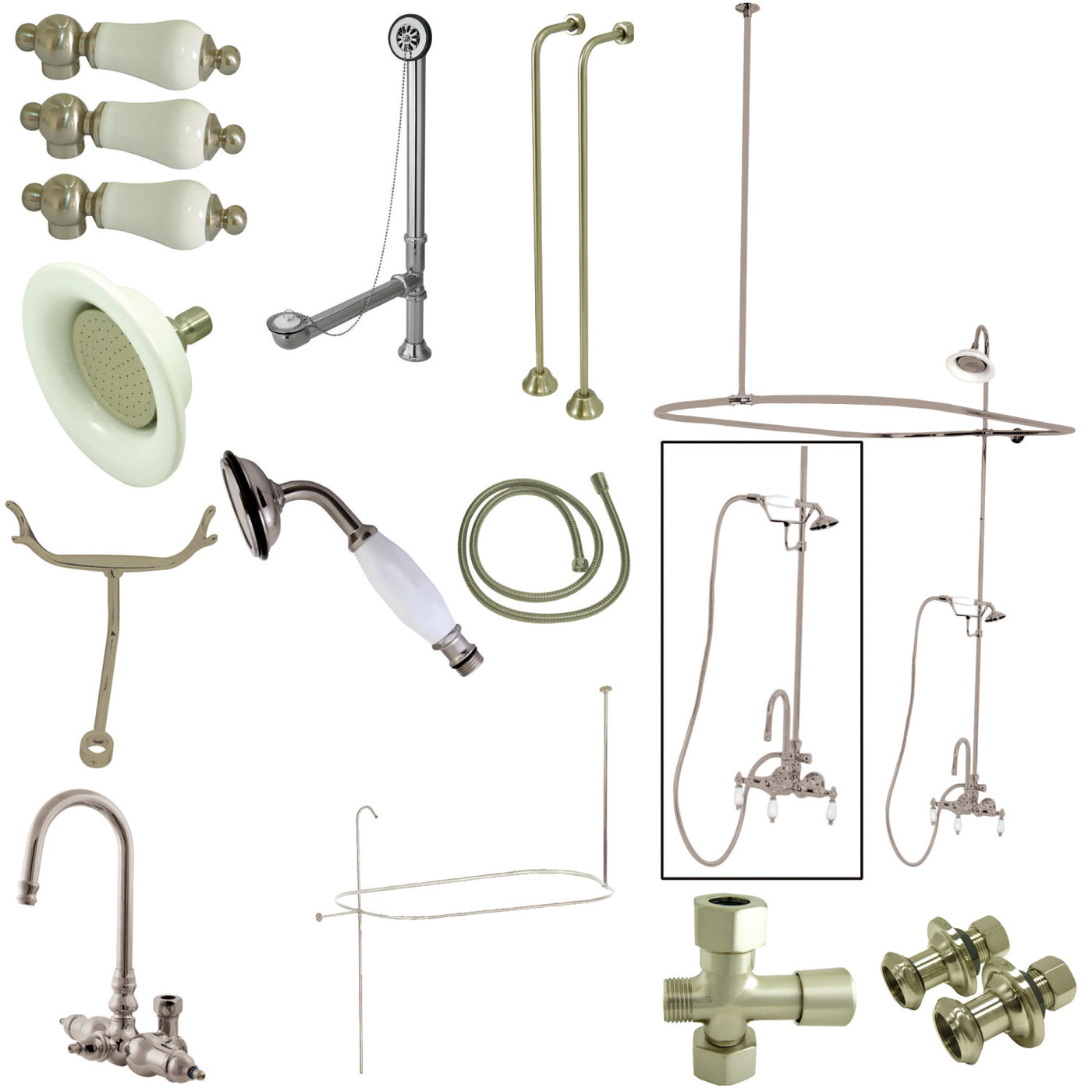 Elements of Design EDK2148PL High-Arc Gooseneck Clawfoot Tub Faucet Package, Brushed Nickel
