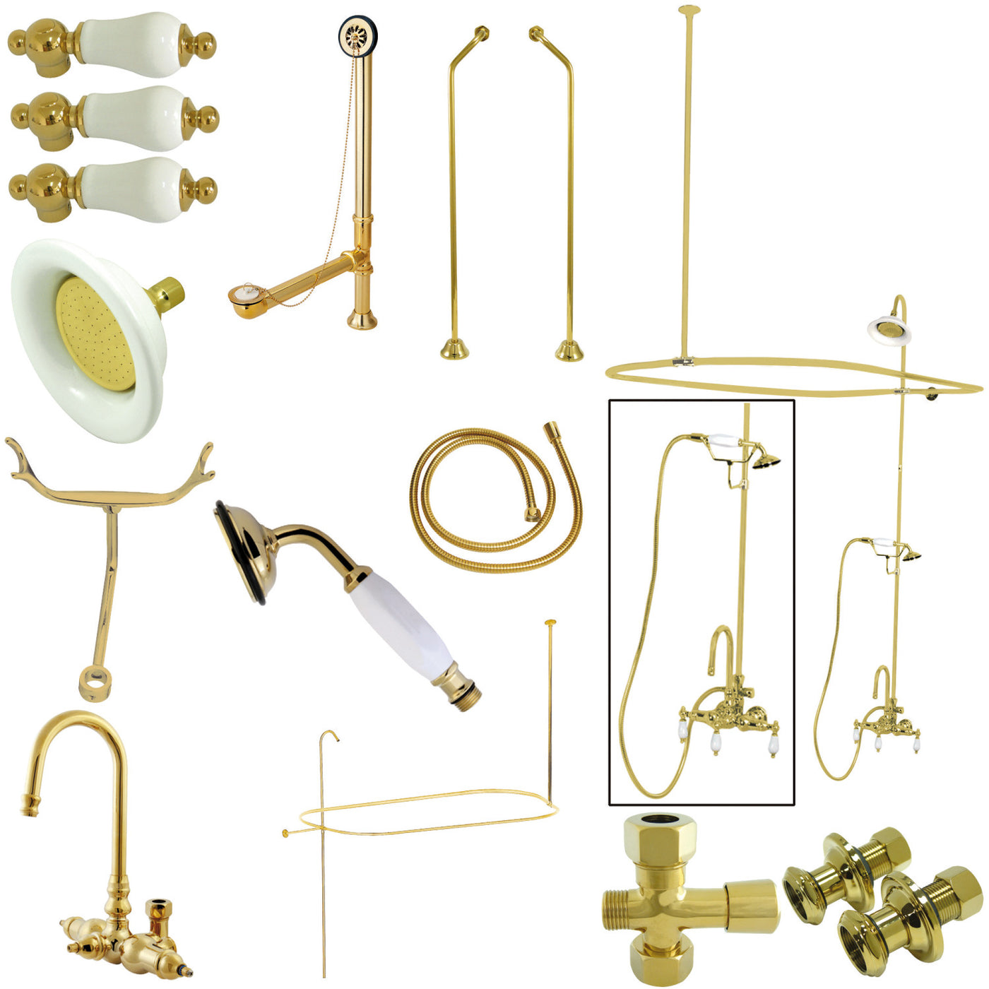 Elements of Design EDK2182PL High-Arc Gooseneck Clawfoot Tub Faucet Package, Polished Brass