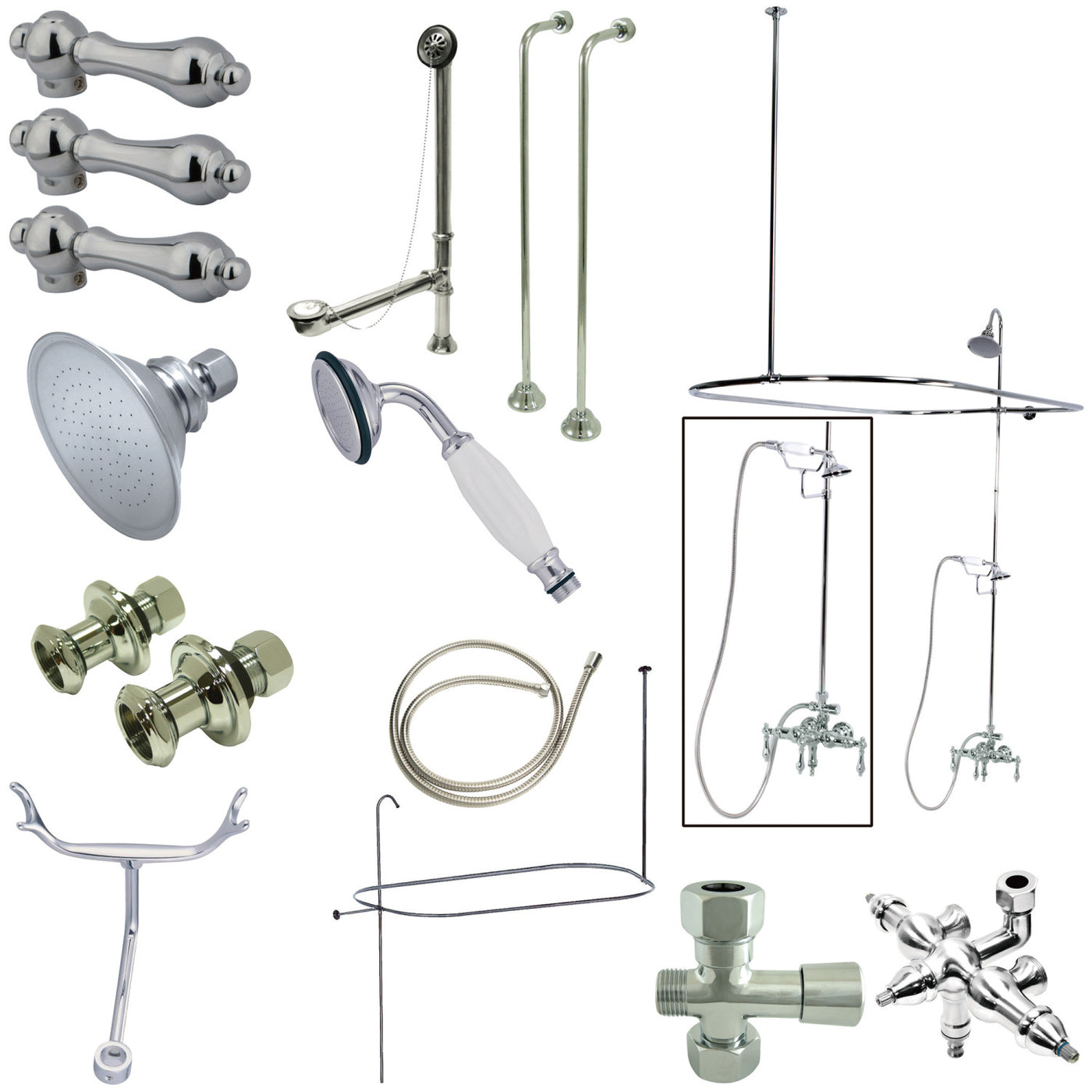 Elements of Design EDK3141AL Down Spout Clawfoot Tub Faucet Package, Polished Chrome