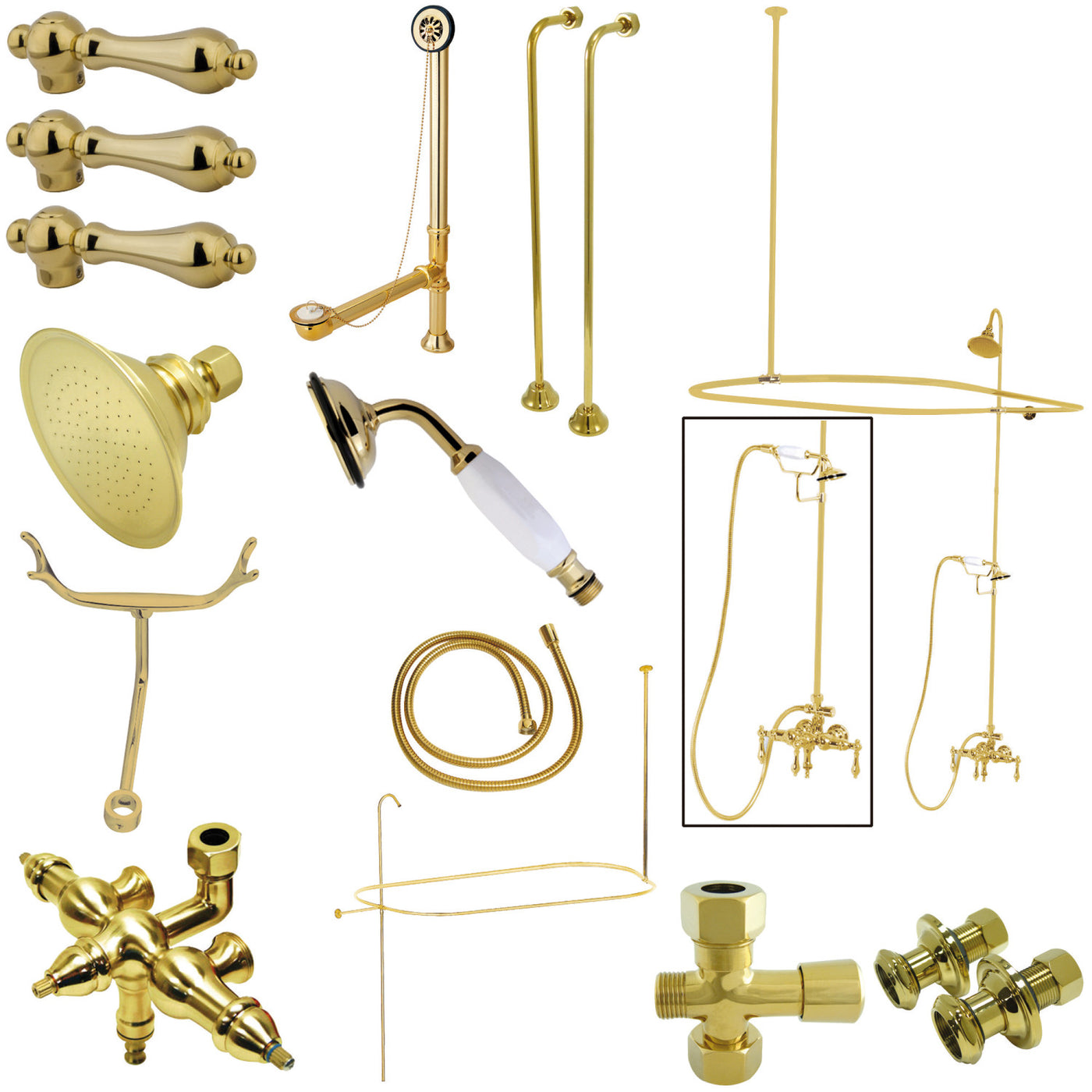 Elements of Design EDK3142AL Down Spout Clawfoot Tub Faucet Package, Polished Brass