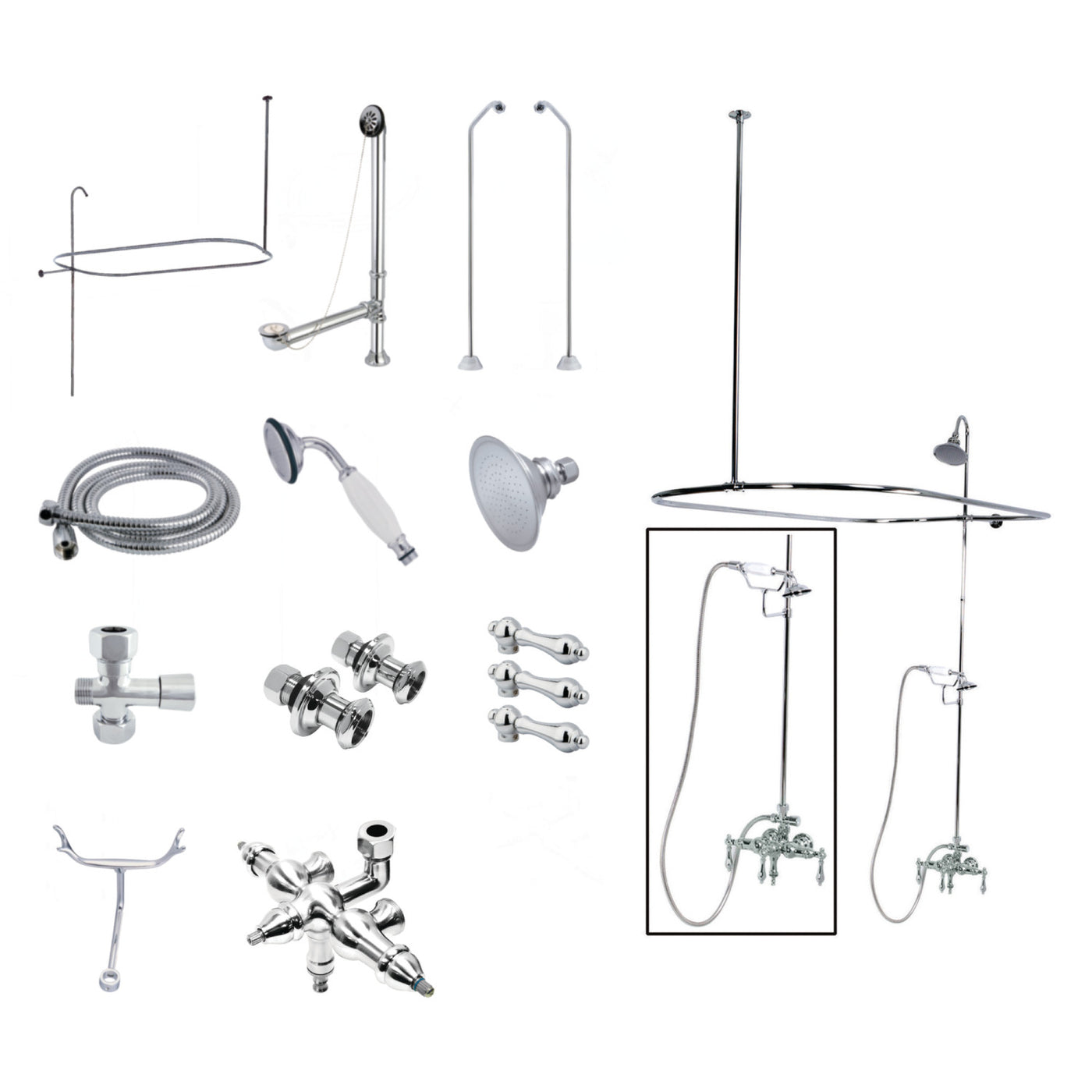 Elements of Design EDK3181AL Down Spout Clawfoot Tub Faucet Package, Polished Chrome