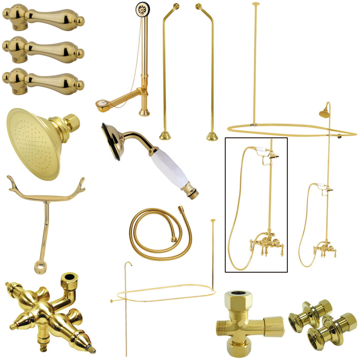 Elements of Design EDK3182AL Down Spout Clawfoot Tub Faucet Package, Polished Brass