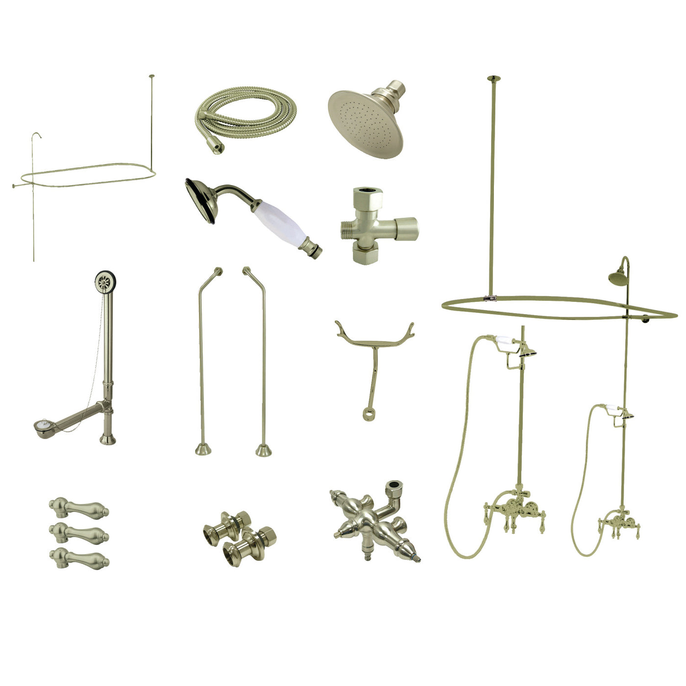 Elements of Design EDK3188AL Down Spout Clawfoot Tub Faucet Package, Brushed Nickel