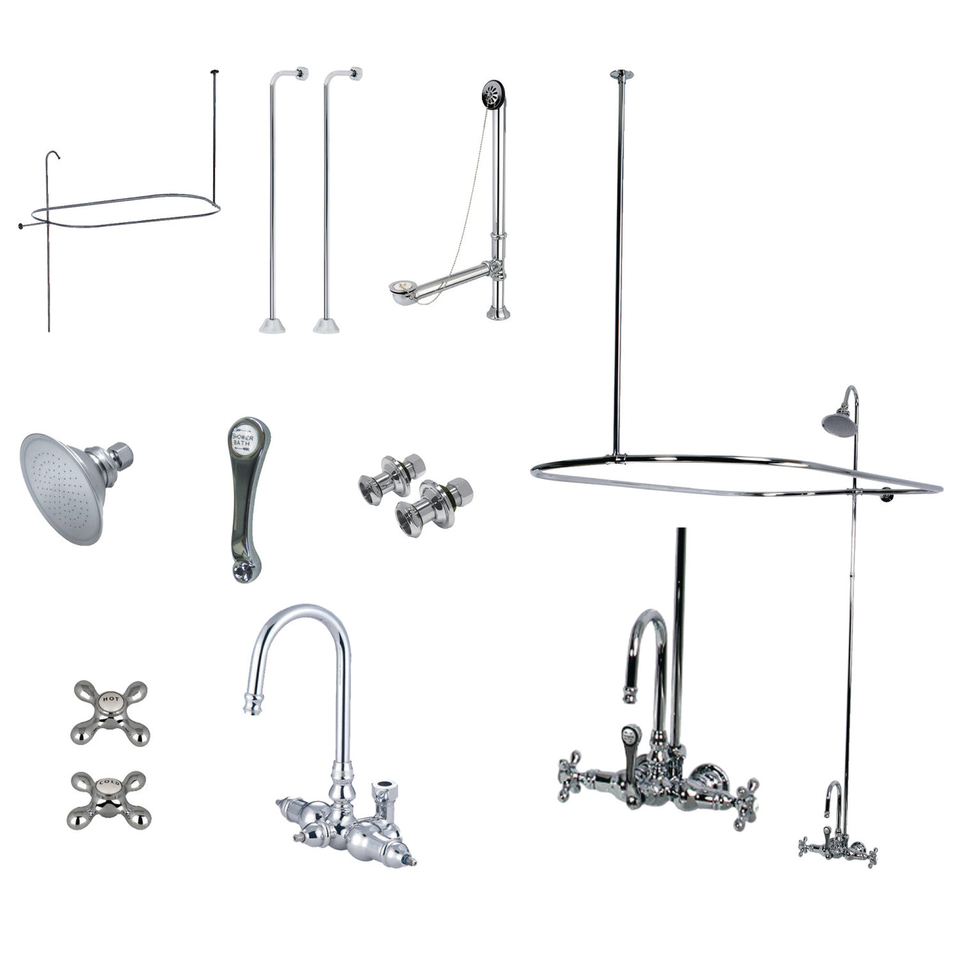 Elements of Design EDK4141AX Clawfoot Tub Faucet Package with Shower Enclosure, Polished Chrome