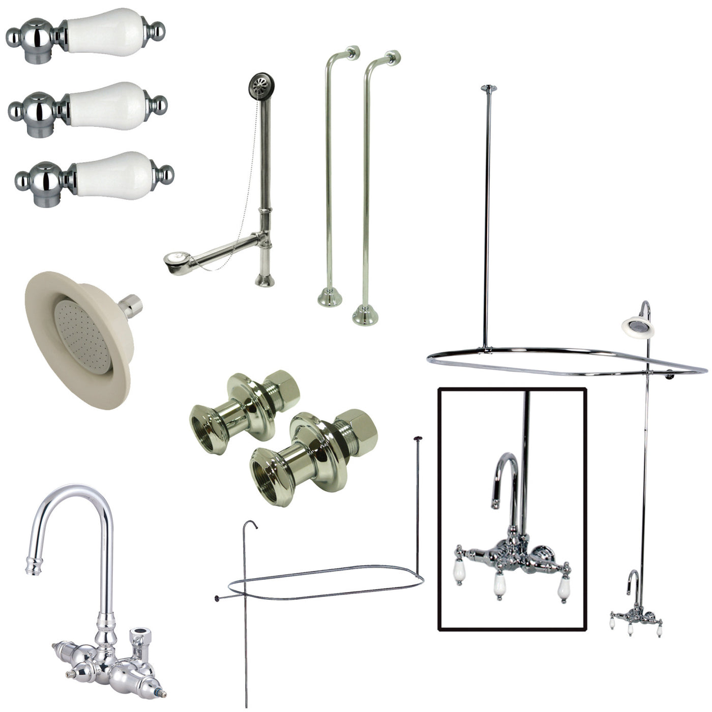 Elements of Design EDK4141PL Gooseneck Clawfoot Tub Faucet Package, Polished Chrome