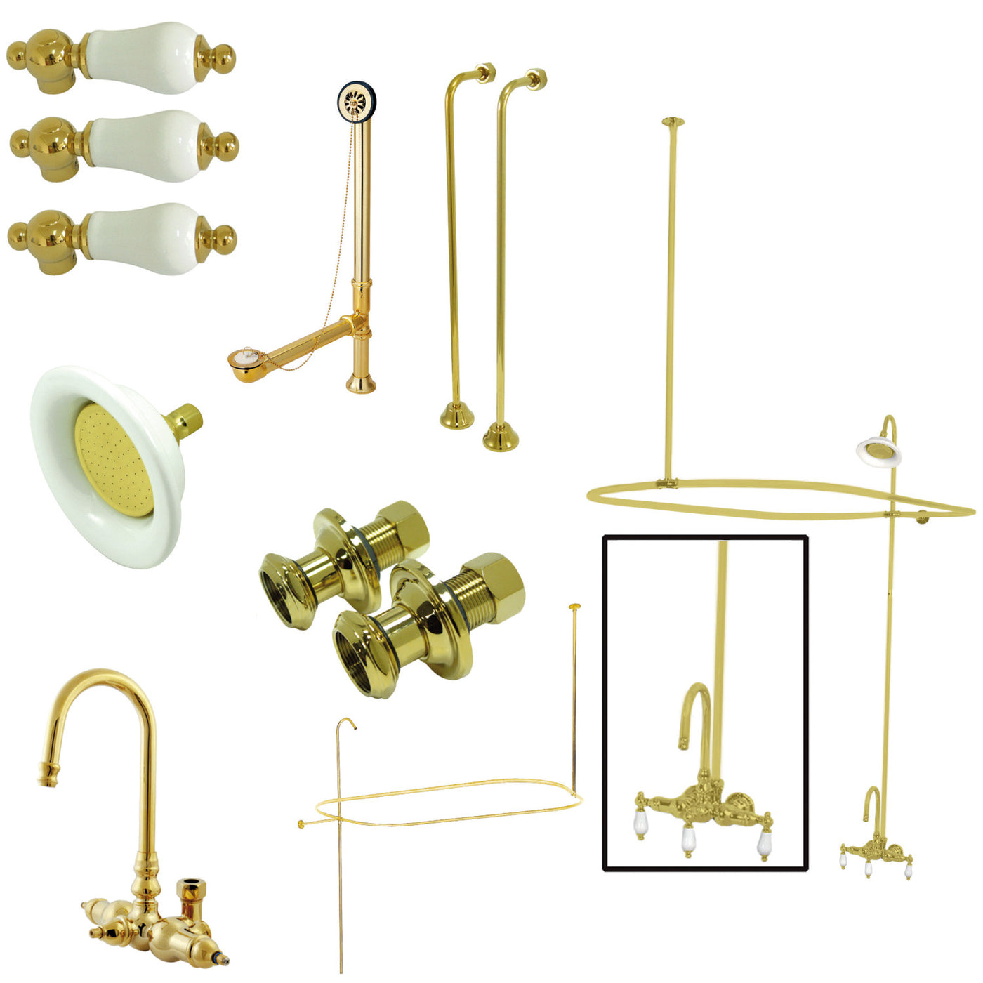 Elements of Design EDK4142PL Gooseneck Clawfoot Tub Faucet Package, Polished Brass