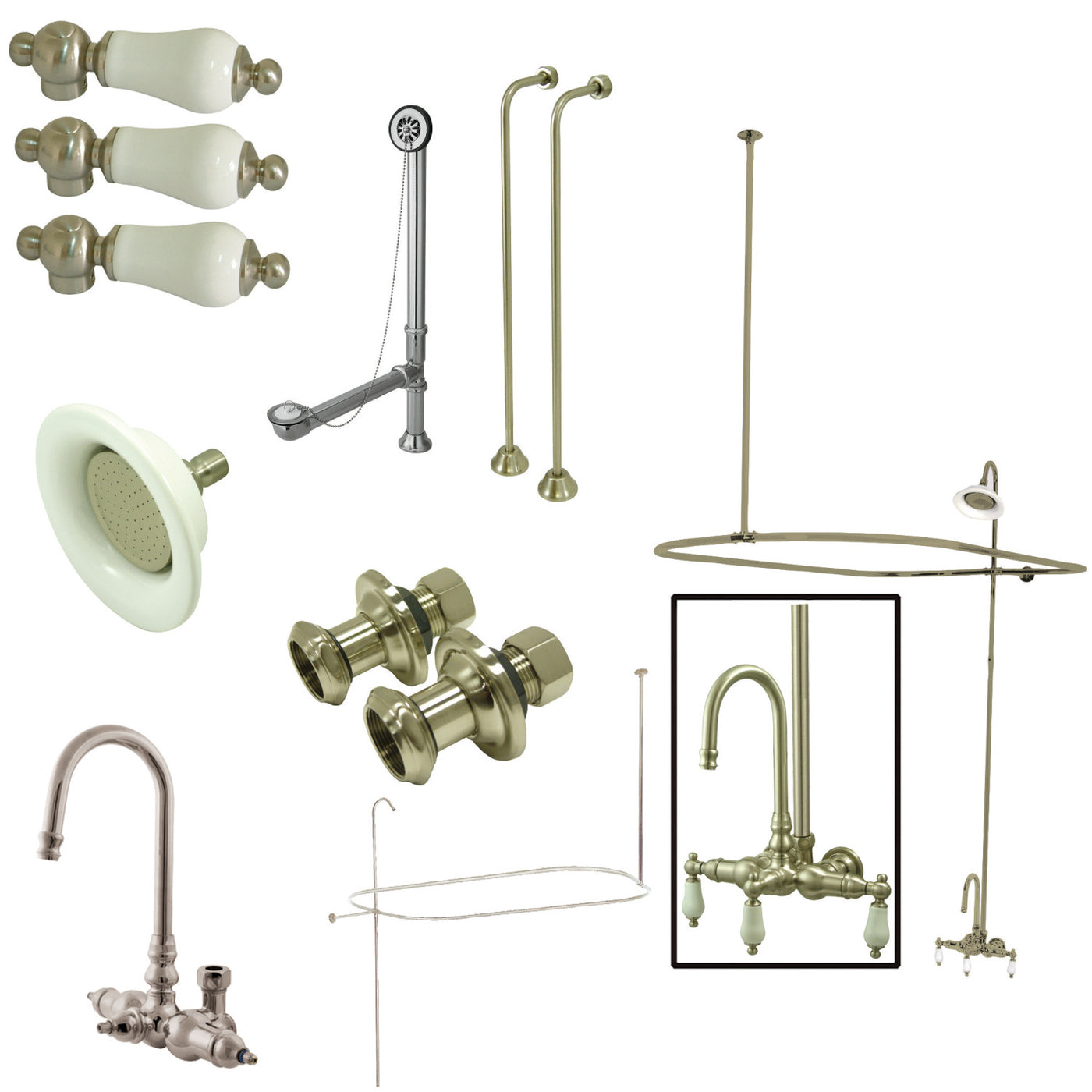 Elements of Design EDK4148PL Gooseneck Clawfoot Tub Faucet Package, Brushed Nickel
