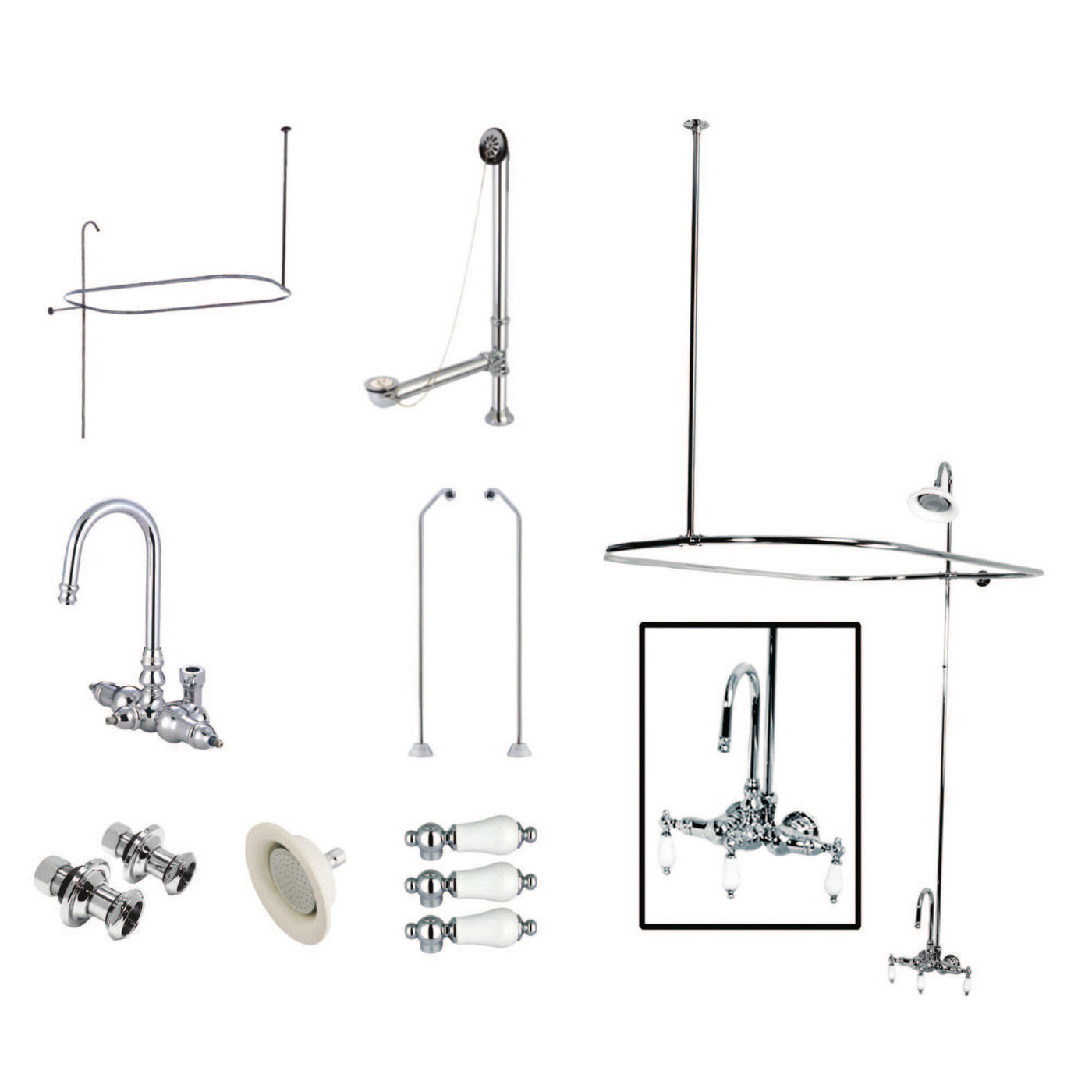 Elements of Design EDK4181PL Gooseneck Clawfoot Tub Faucet Package, Polished Chrome