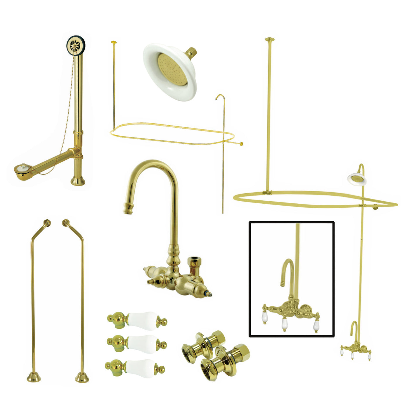 Elements of Design EDK4182PL Gooseneck Clawfoot Tub Faucet Package, Polished Brass