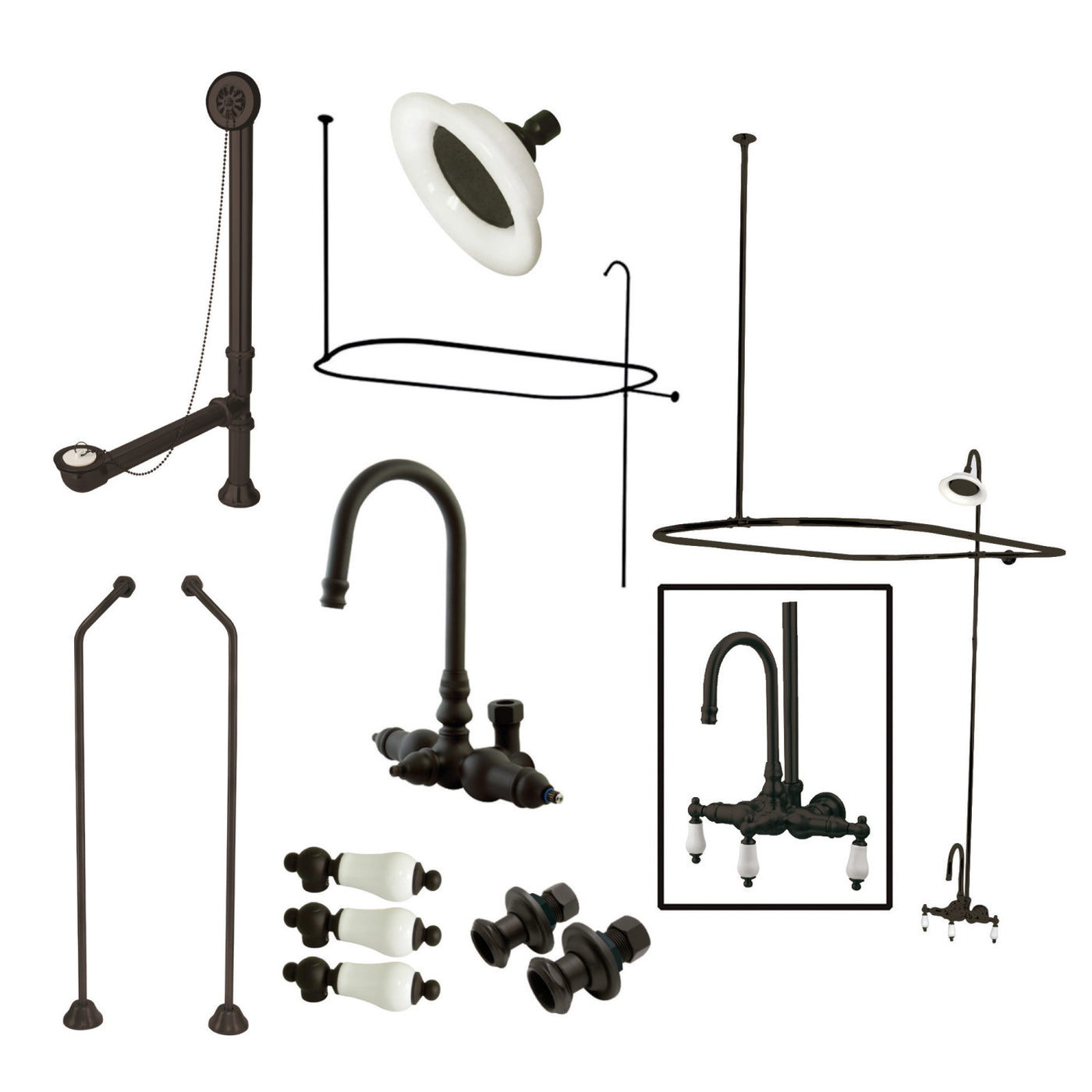 Elements of Design EDK4185PL Gooseneck Clawfoot Tub Faucet Package, Oil Rubbed Bronze