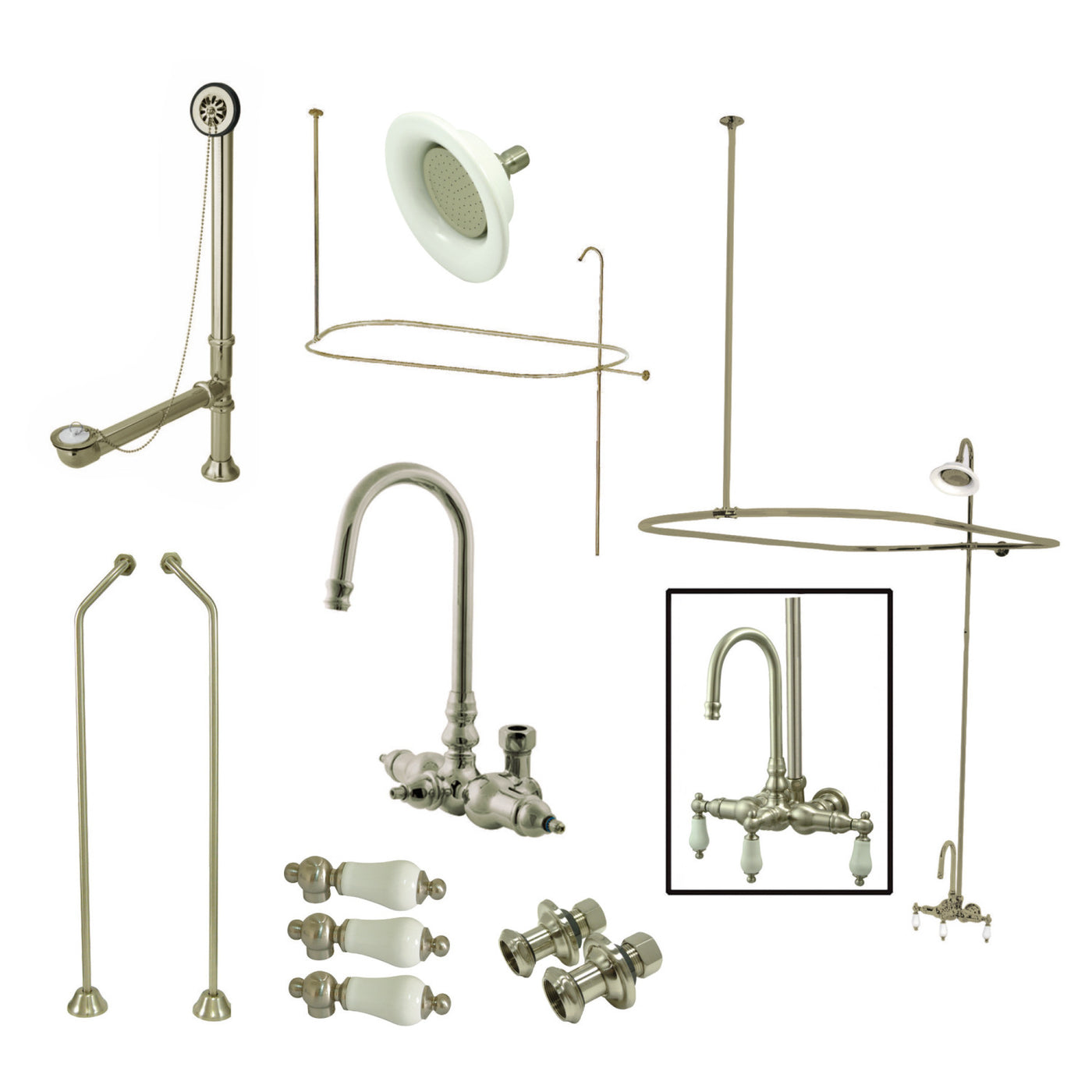 Elements of Design EDK4188PL Gooseneck Clawfoot Tub Faucet Package, Brushed Nickel