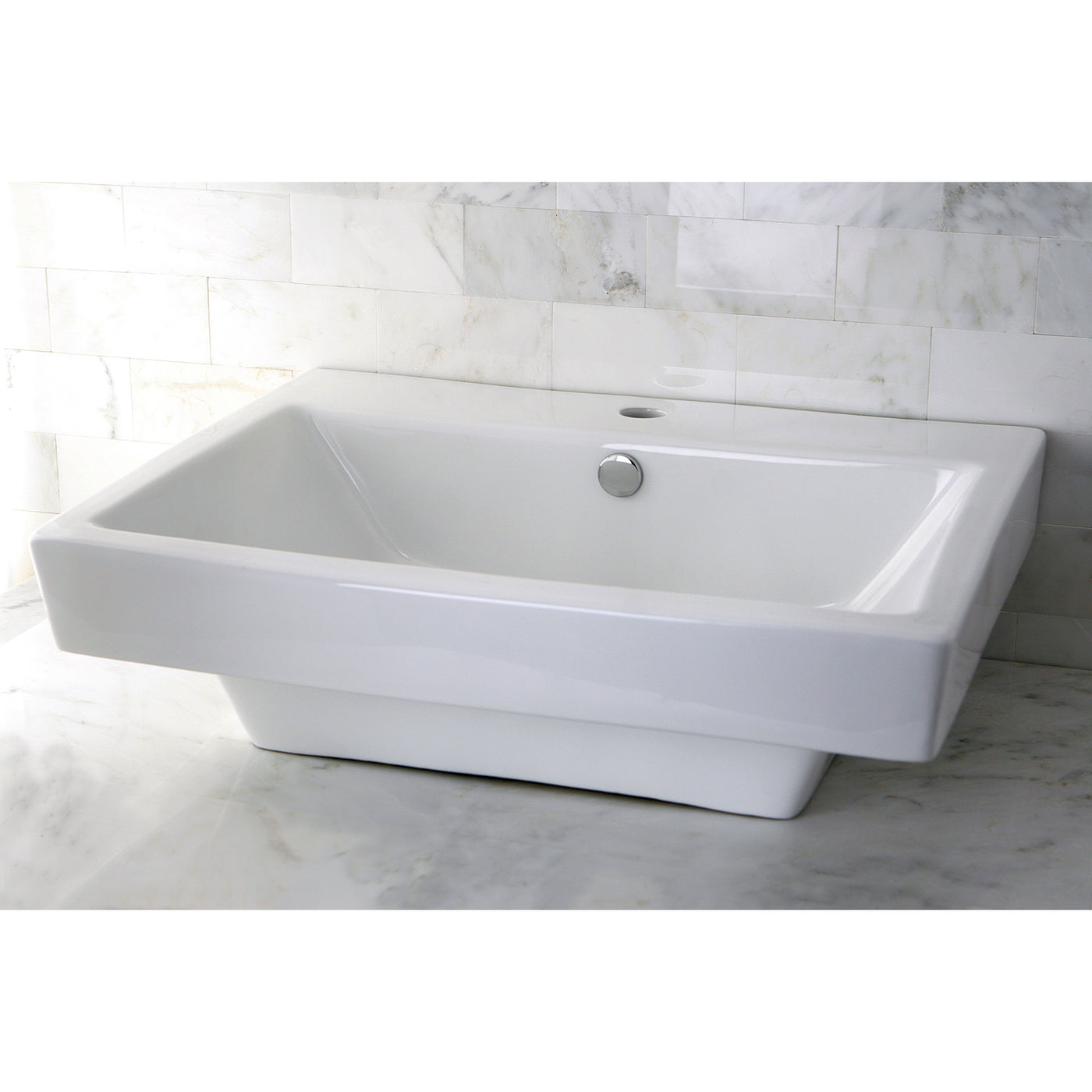 Elements of Design EDV4024 24" Ceramic Rectangular Semi-Recessed Vessel Sink, White