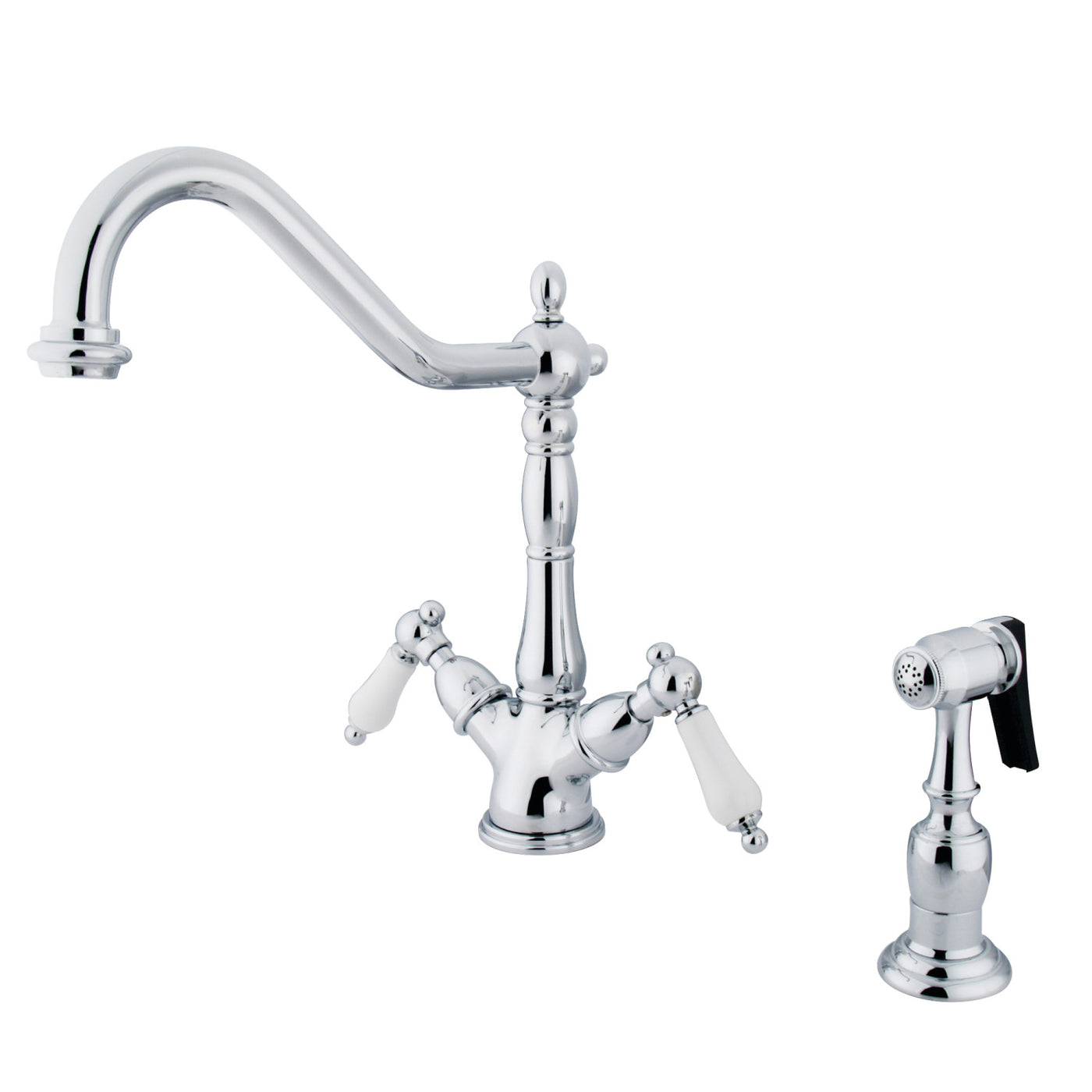 Elements of Design ES1231PLBS 2-Handle Kitchen Faucet with Brass Sprayer, Polished Chrome