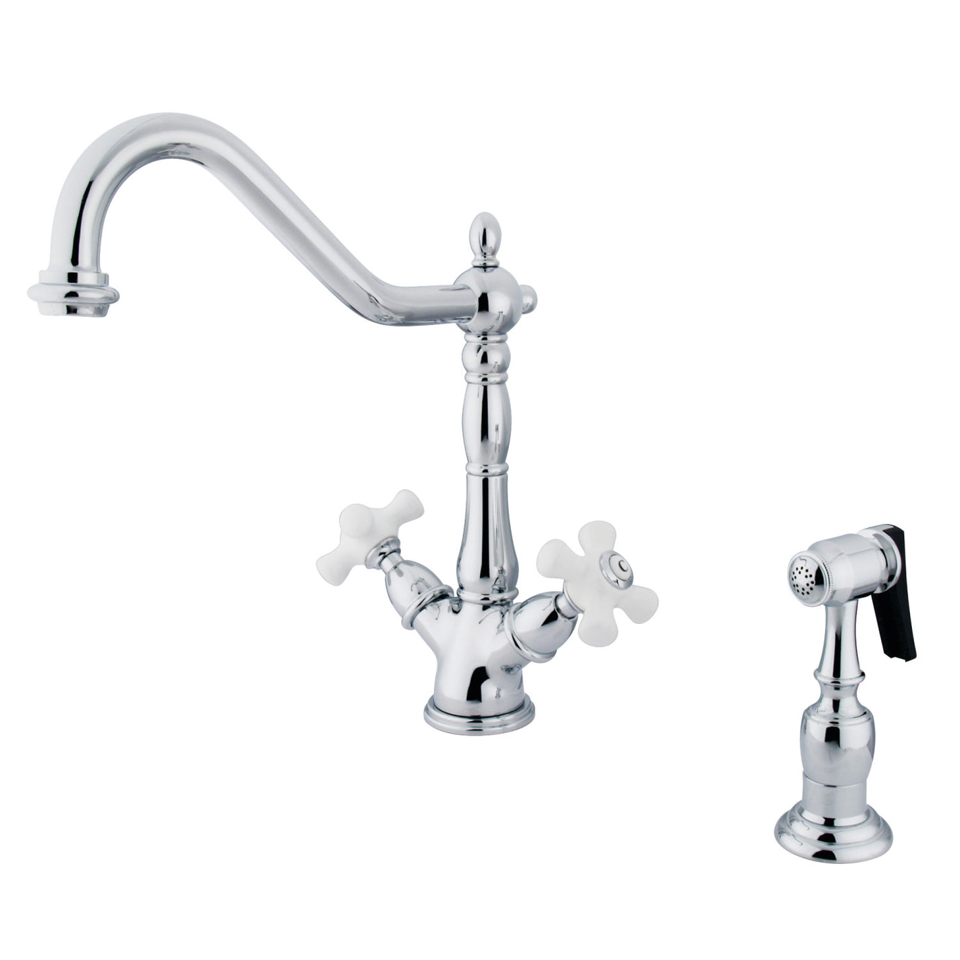 Elements of Design ES1231PXBS 2-Handle Kitchen Faucet with Brass Sprayer, Polished Chrome