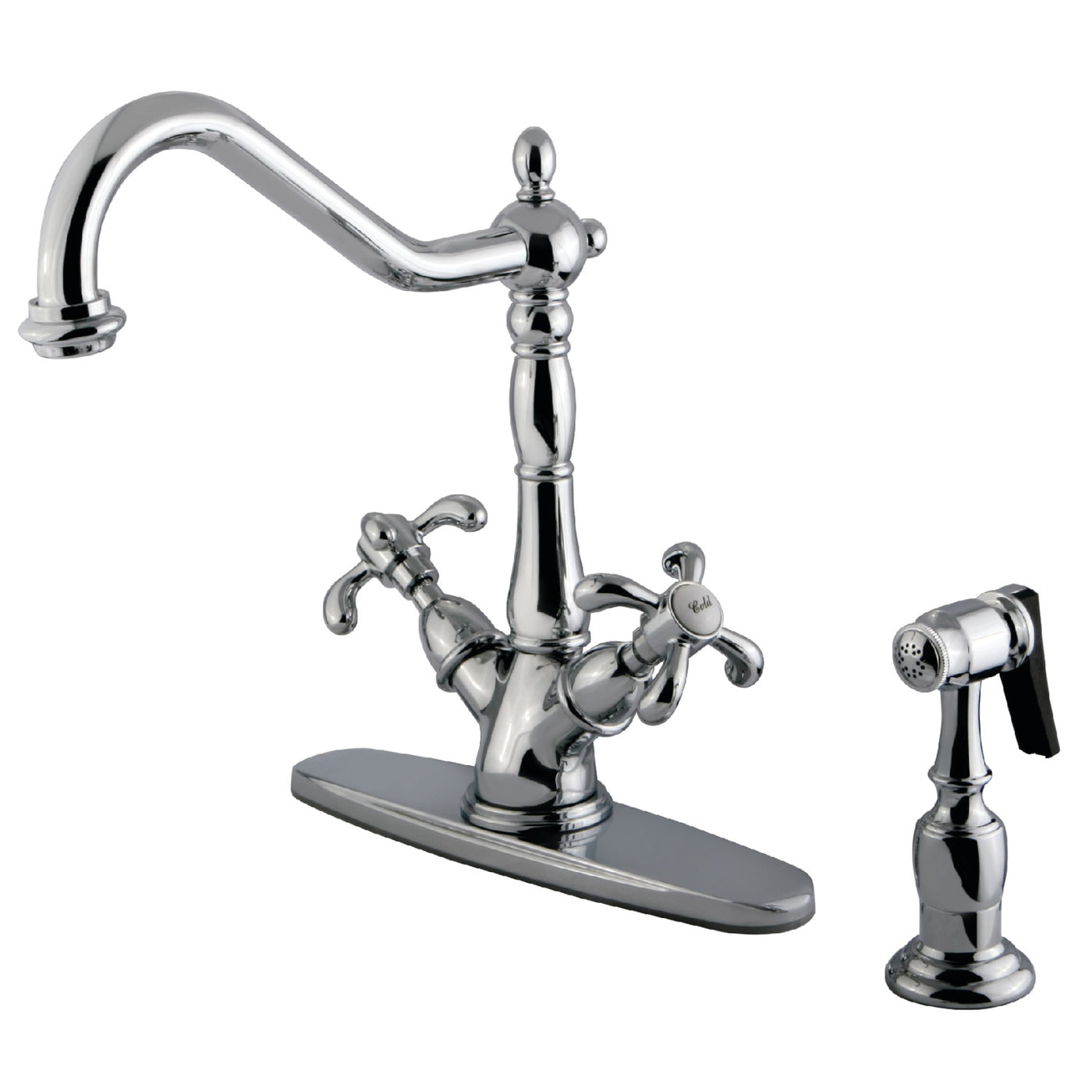 Elements of Design ES1231TXBS Mono Deck Mount Kitchen Faucet with Brass Sprayer, Polished Chrome