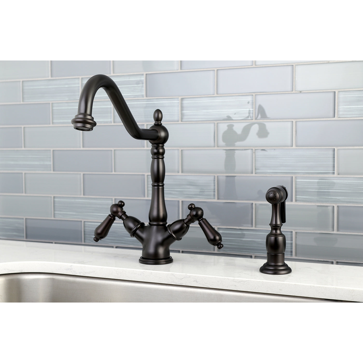 Elements of Design ES1235ALBS Deck Mount Kitchen Faucet with Brass Sprayer, Oil Rubbed Bronze