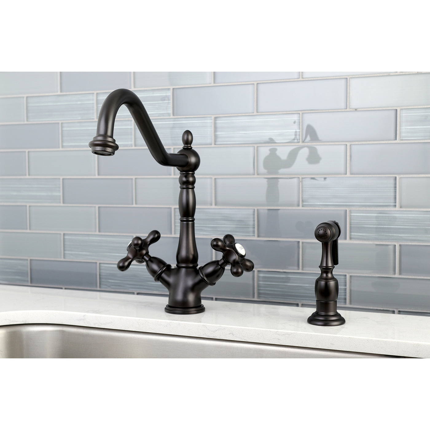 Elements of Design ES1235AXBS Deck Mount Kitchen Faucet with Brass Sprayer, Oil Rubbed Bronze