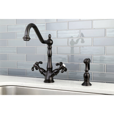 Elements of Design ES1235TXBS Mono Deck Mount Kitchen Faucet with Brass Sprayer, Oil Rubbed Bronze