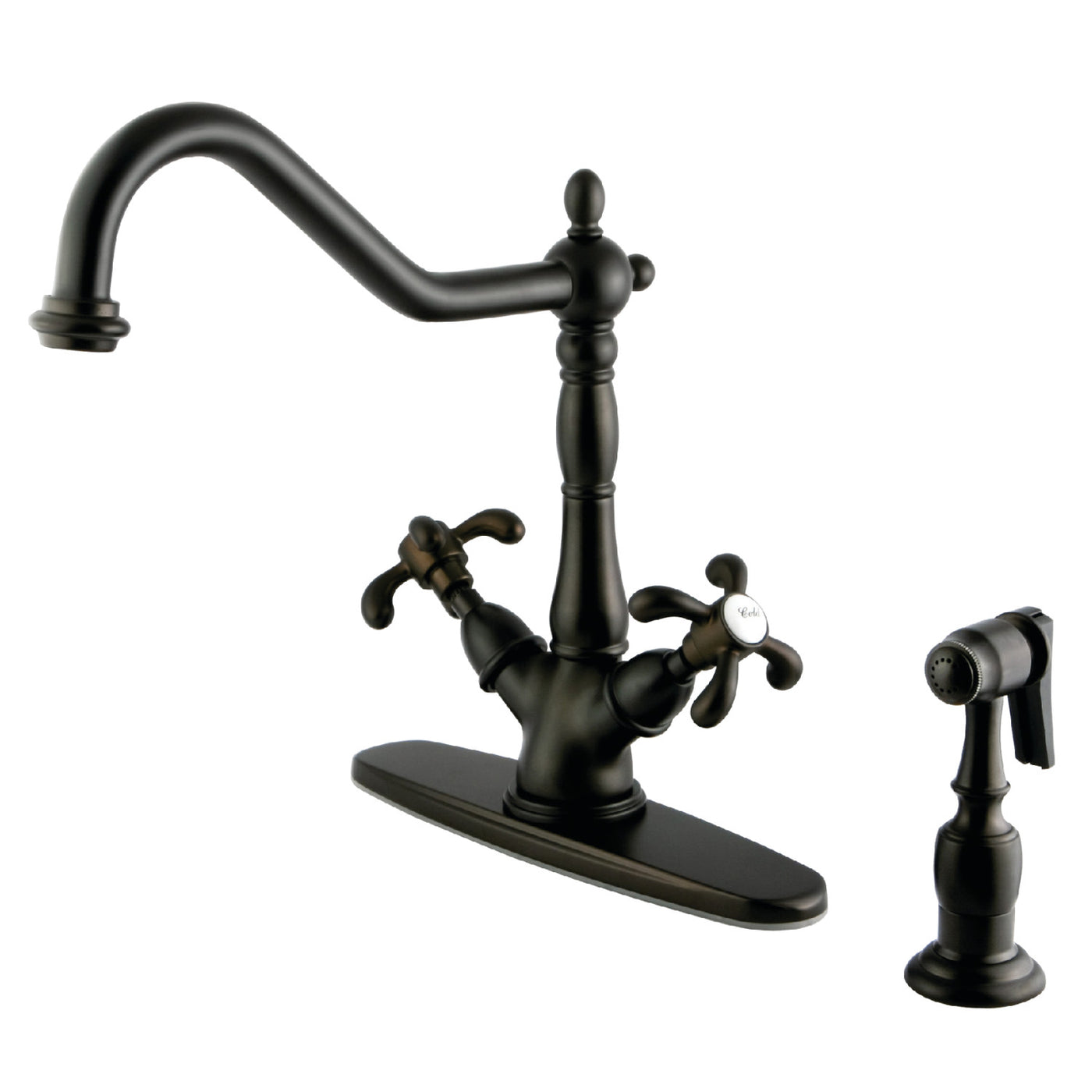 Elements of Design ES1235TXBS Mono Deck Mount Kitchen Faucet with Brass Sprayer, Oil Rubbed Bronze