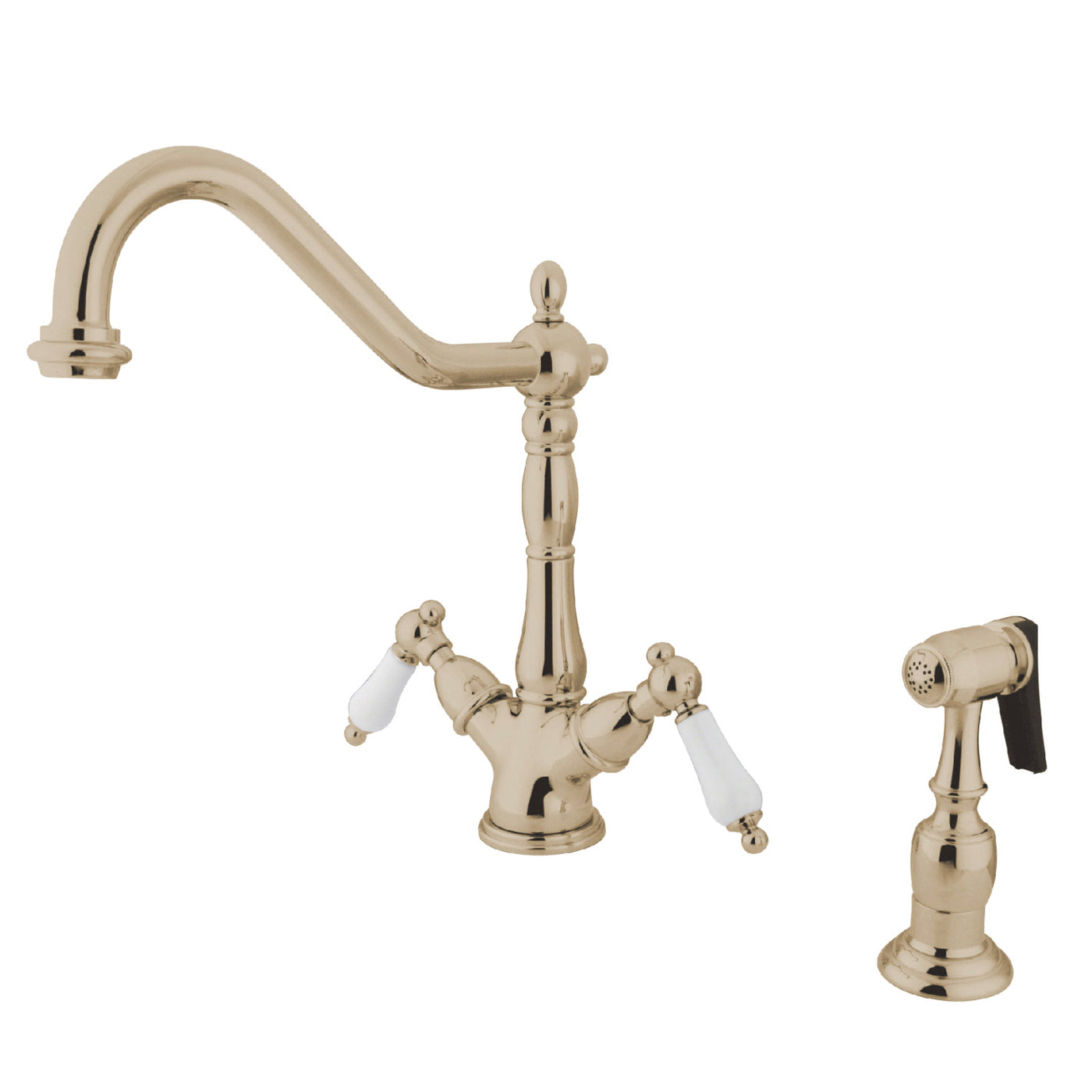Elements of Design ES1236PLBS 2-Handle Kitchen Faucet with Brass Sprayer, Polished Nickel