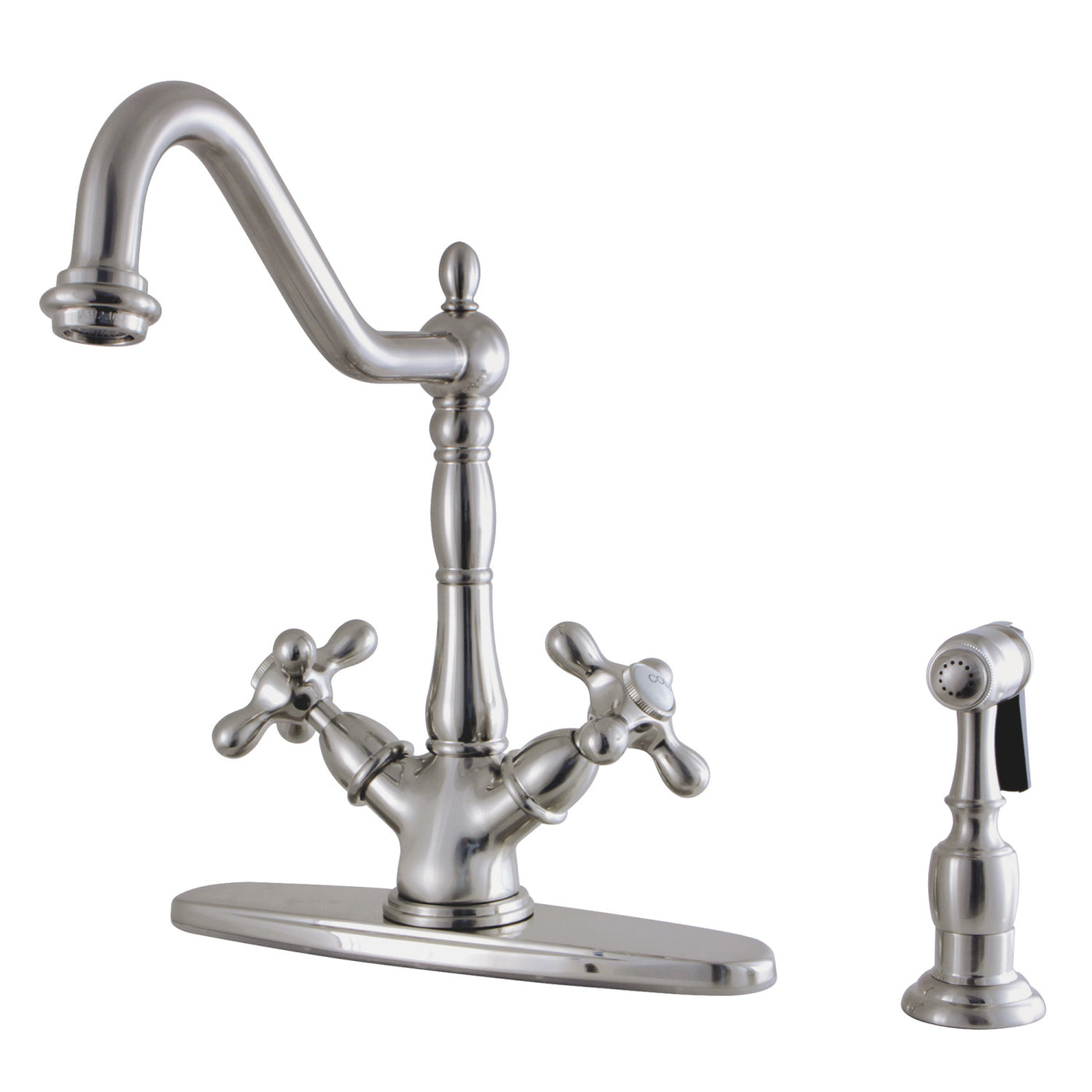 Elements of Design ES1238AXBS Deck Mount Kitchen Faucet with Brass Sprayer, Brushed Nickel