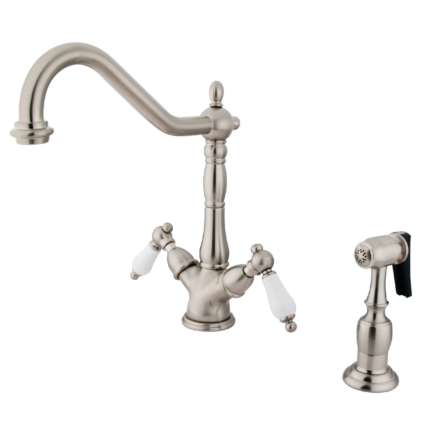 Elements of Design ES1238PLBS 2-Handle Kitchen Faucet with Brass Sprayer, Brushed Nickel