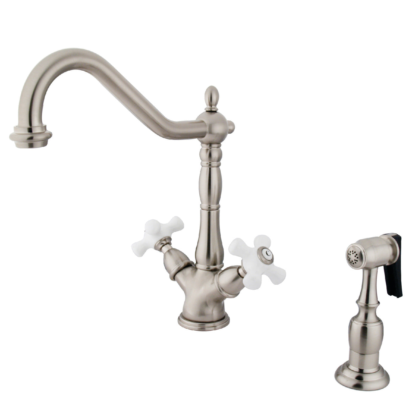 Elements of Design ES1238PXBS 2-Handle Kitchen Faucet with Brass Sprayer, Brushed Nickel