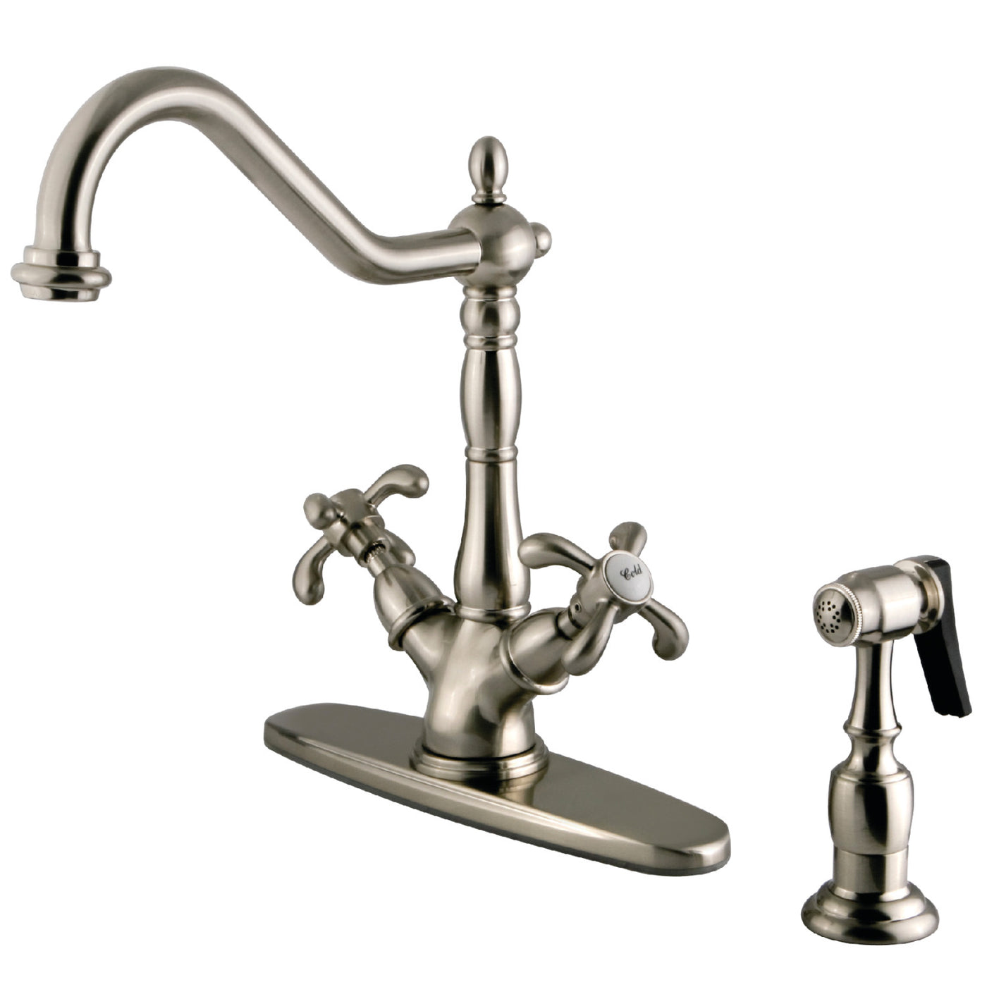 Elements of Design ES1238TXBS Mono Deck Mount Kitchen Faucet with Brass Sprayer, Brushed Nickel
