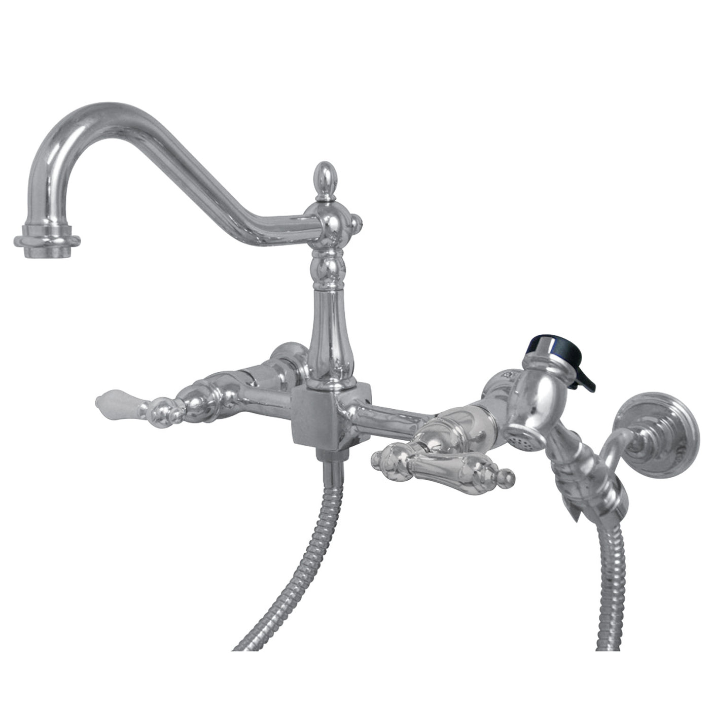 Elements of Design ES1241ALBS Wall Mount Bridge Kitchen Faucet with Brass Sprayer, Polished Chrome