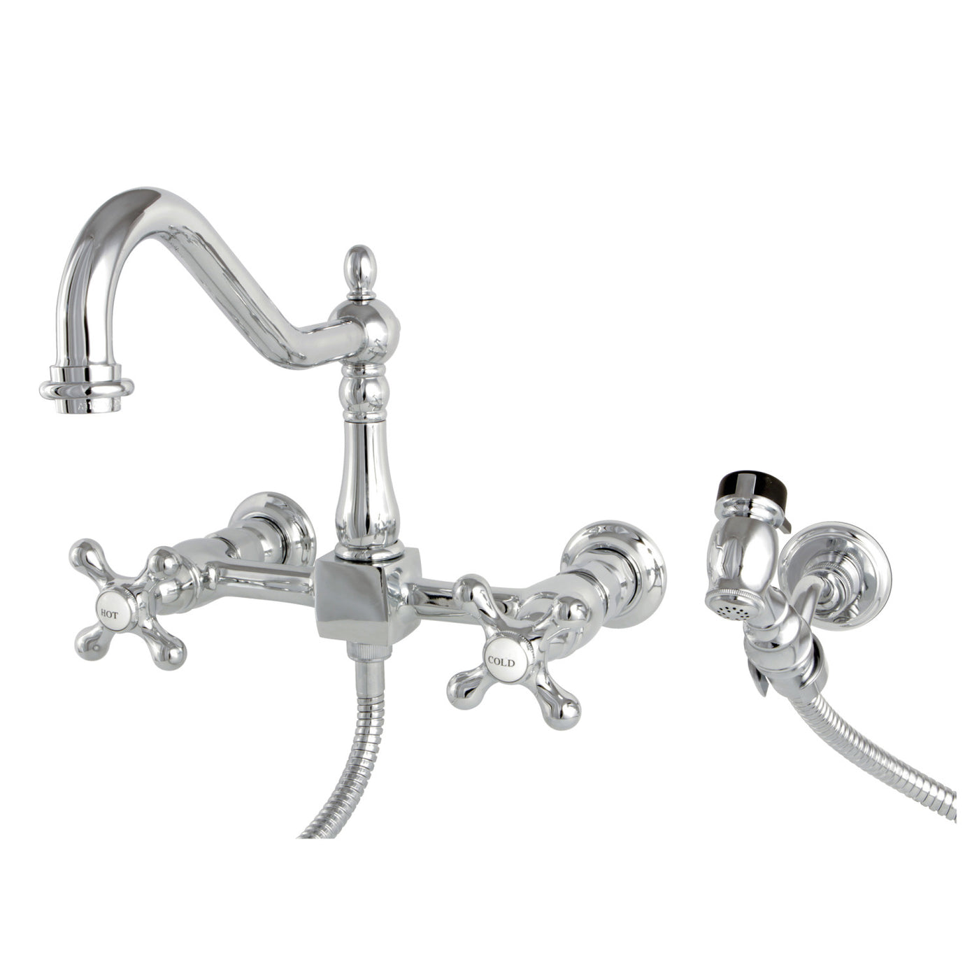 Elements of Design ES1241AXBS Wall Mount Bridge Kitchen Faucet with Brass Sprayer, Polished Chrome