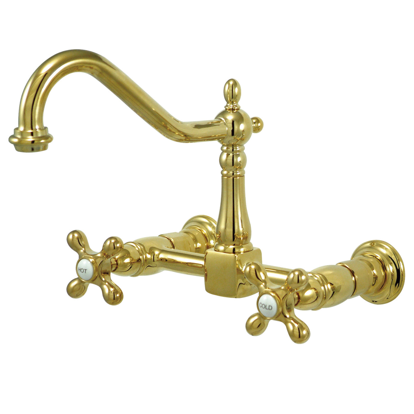 Elements of Design ES1242AX Two-Handle Wall Mount Bridge Kitchen Faucet, Polished Brass