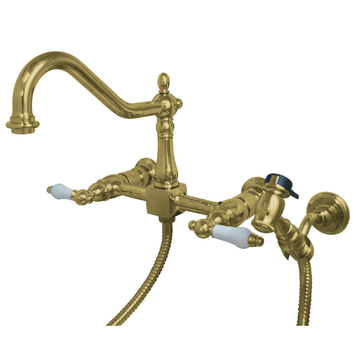 Elements of Design ES1242PLBS Wall Mount Bridge Kitchen Faucet with Brass Sprayer, Polished Brass